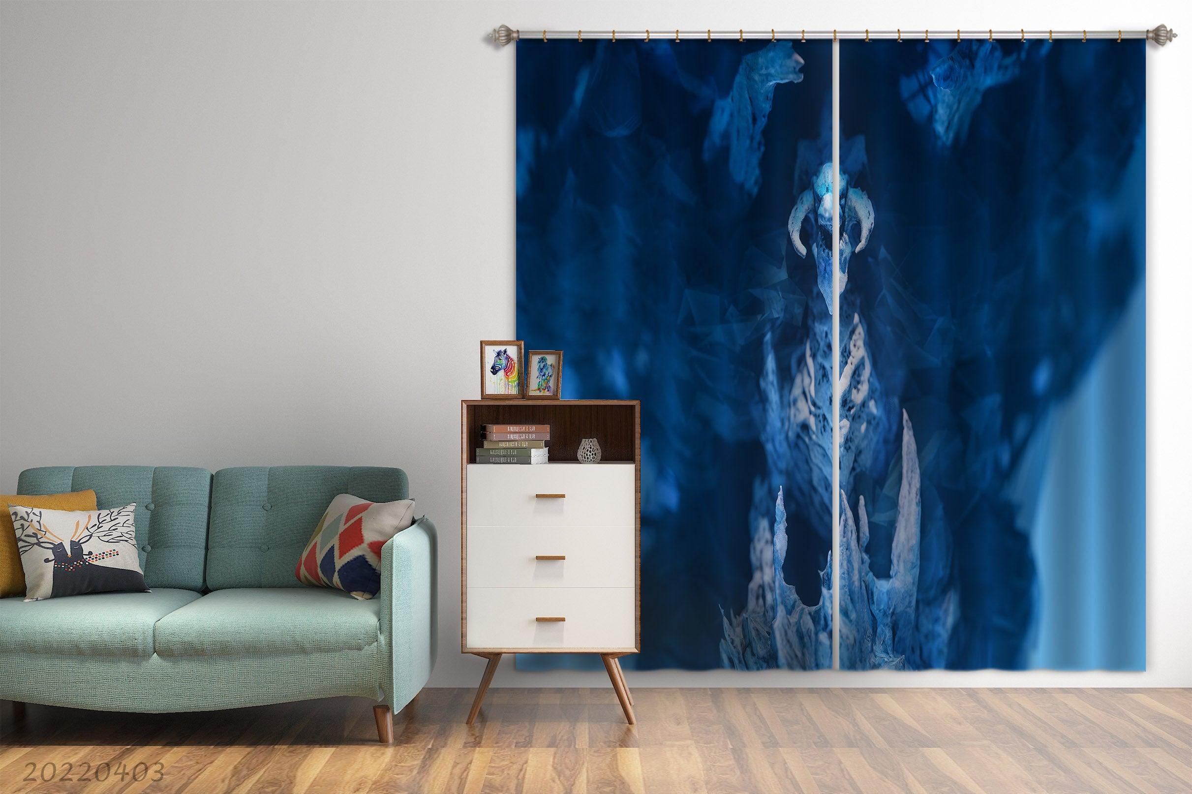 3D Blue Texture Pattern Curtains and Drapes GD 3268- Jess Art Decoration