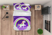 3D Purple Rainbow Unicorn Quilt Cover Set Bedding Set Duvet Cover Pillowcases SF179- Jess Art Decoration