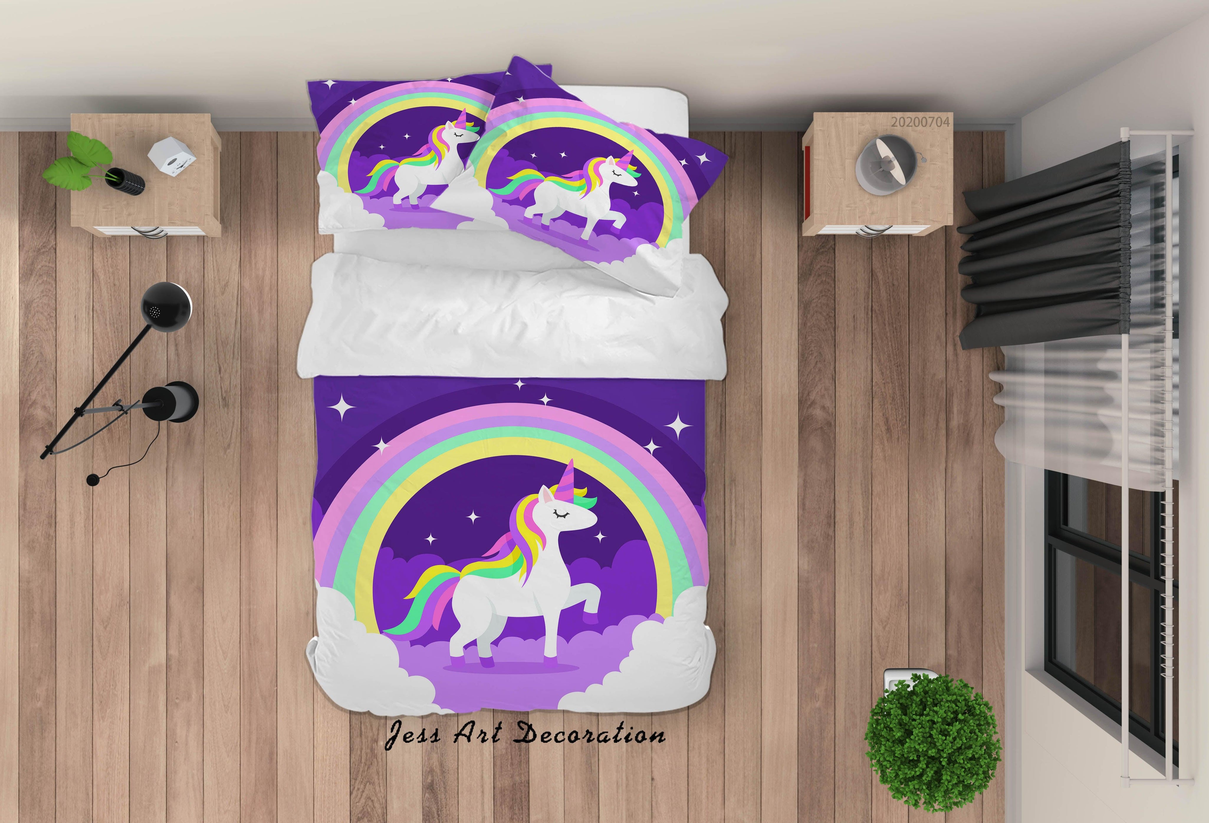 3D Purple Rainbow Unicorn Quilt Cover Set Bedding Set Duvet Cover Pillowcases SF179- Jess Art Decoration