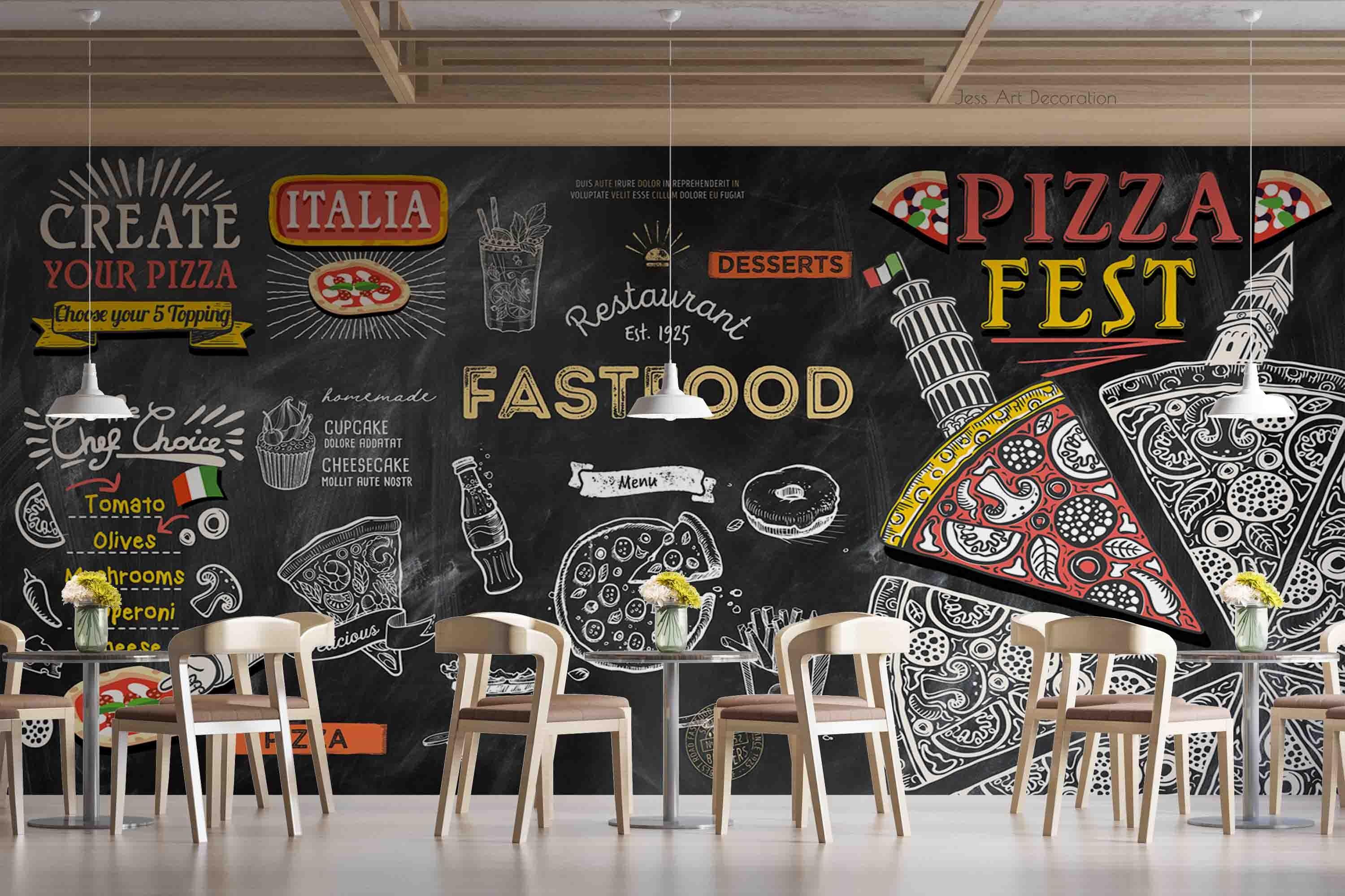 3D Fast Food Pizza Alphabet Soda Wall Mural Wallpaper GD 2641- Jess Art Decoration