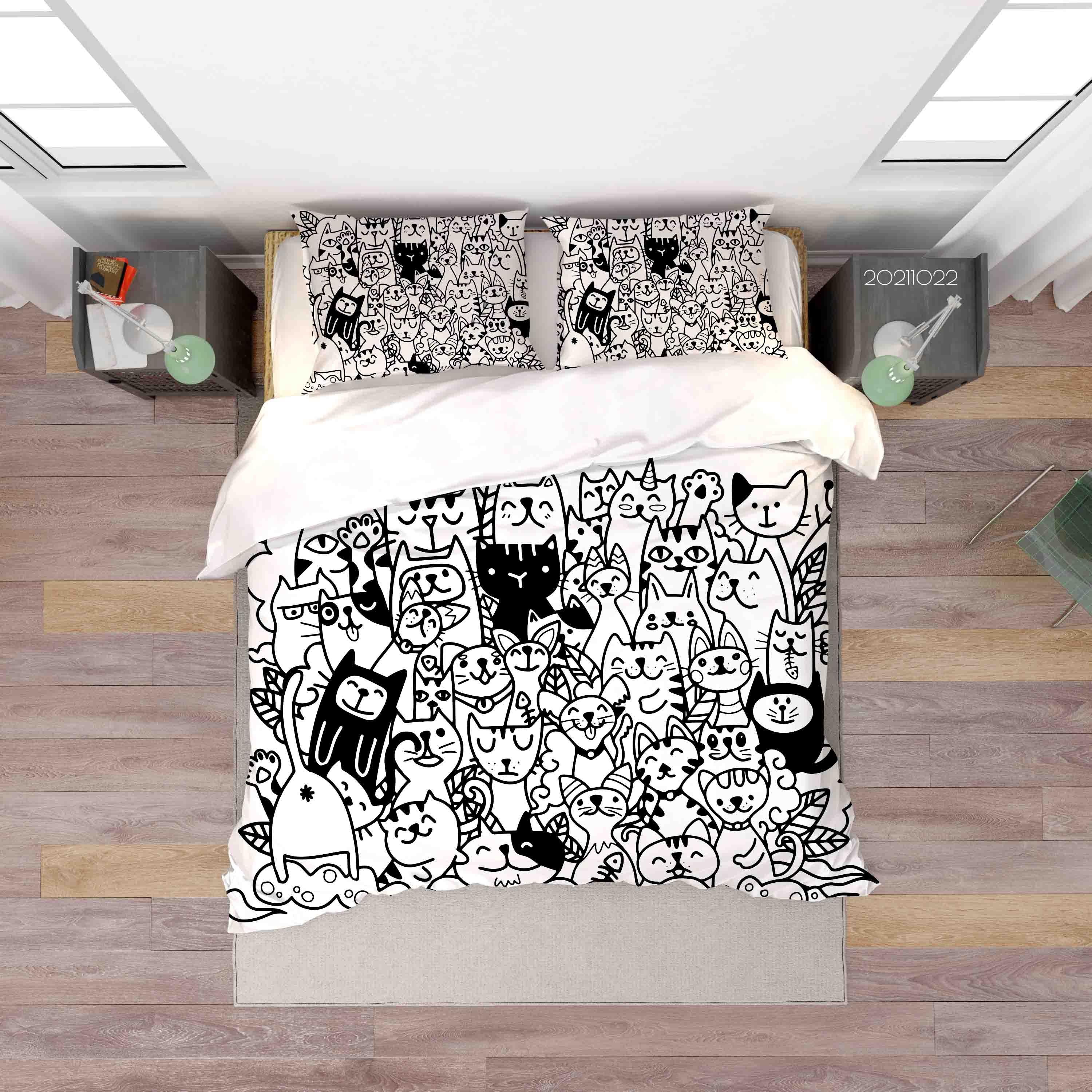 3D Abstract Grey Cat Graffiti Quilt Cover Set Bedding Set Duvet Cover Pillowcases 37- Jess Art Decoration
