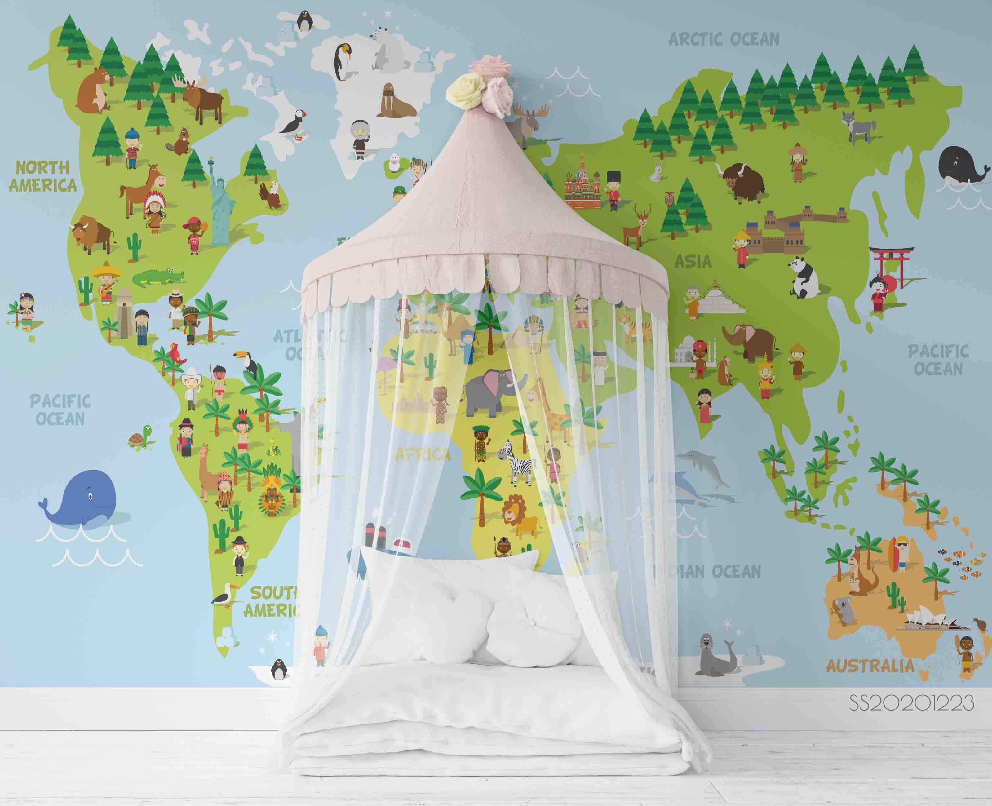 3D Blue World Map Wall Mural Wallpaper LQH 51- Jess Art Decoration