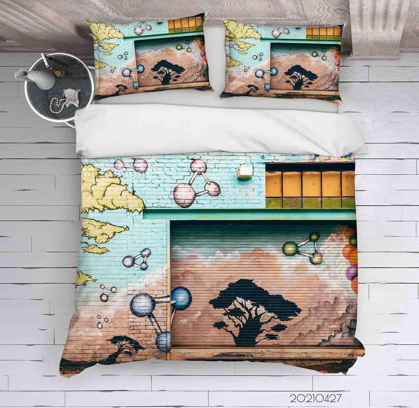 3D Abstract Colored Street Graffiti Quilt Cover Set Bedding Set Duvet Cover Pillowcases 115- Jess Art Decoration
