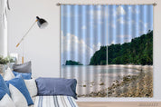3D Coast Sea Mountain Wood Landscape Curtains and Drapes GD 2622- Jess Art Decoration