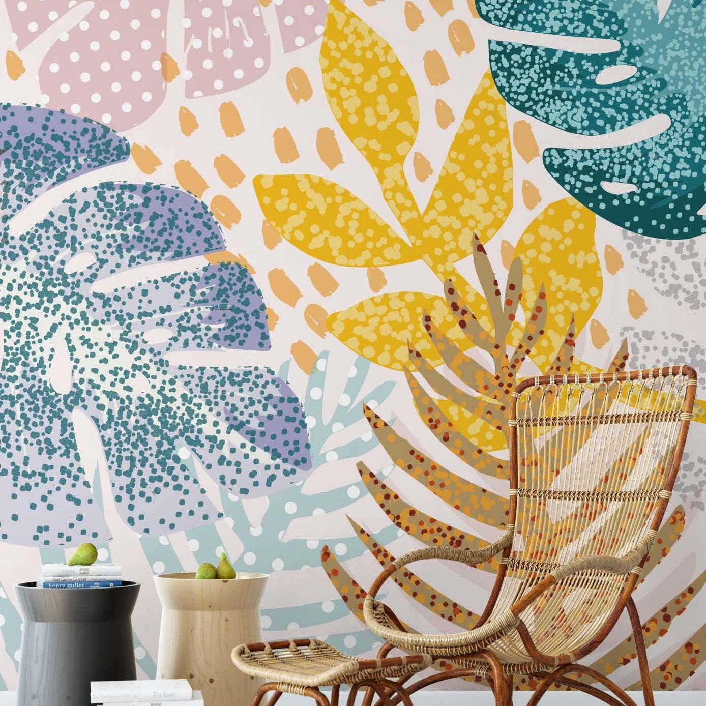3D Hand Sketching Colorful Giant Leaves Wall Mural Wallpaper LXL 1107- Jess Art Decoration