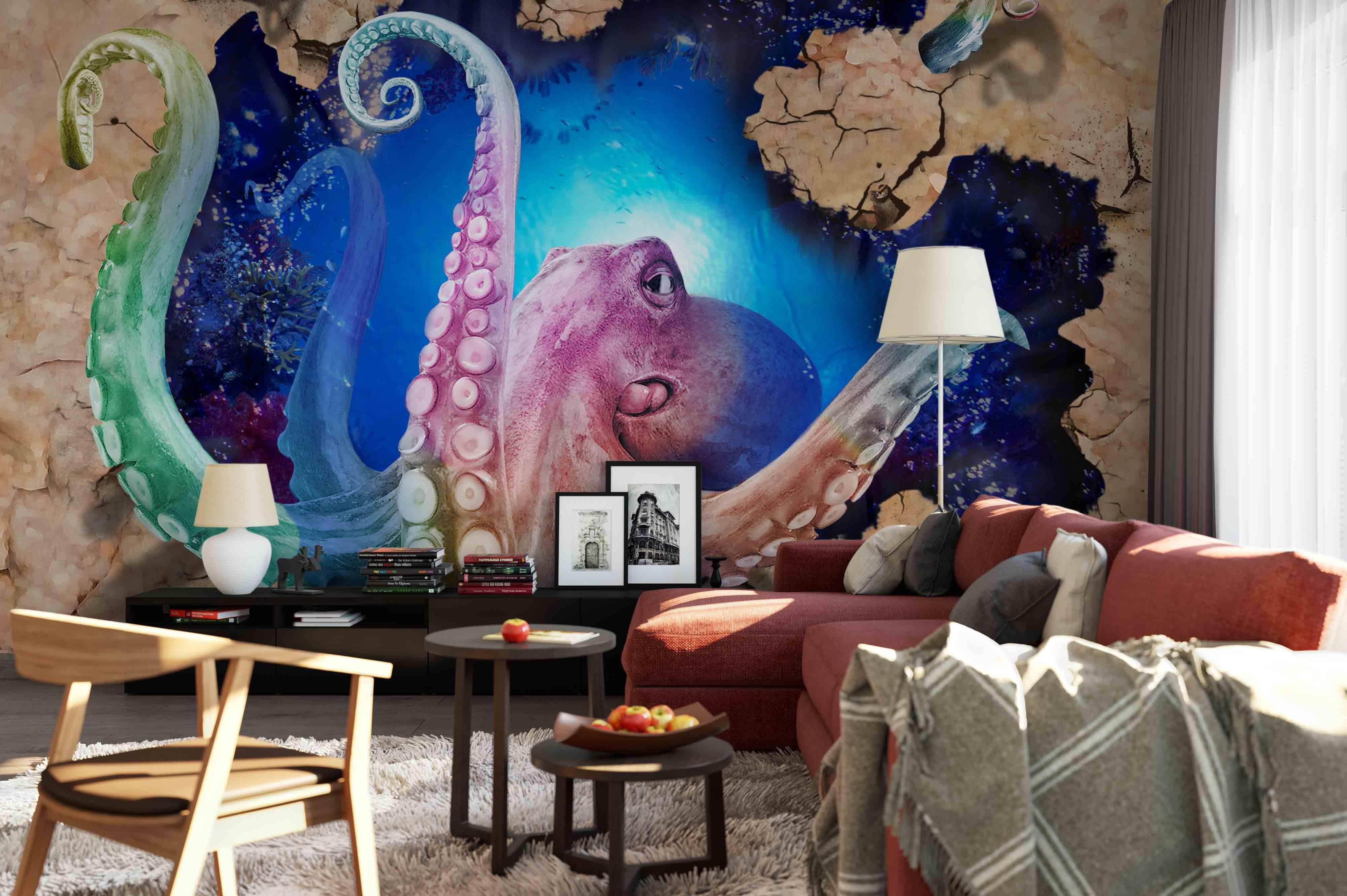 3D Sea Damage Squid Wall Mural Wallpaper 236- Jess Art Decoration