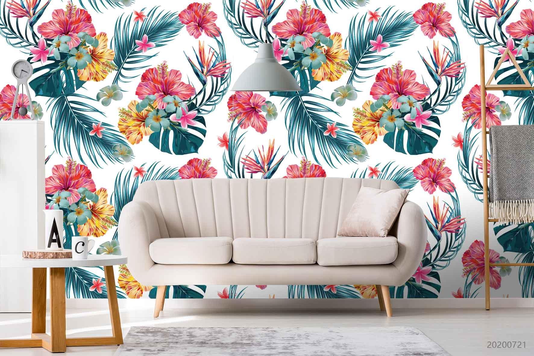 3D Giant Tropical Floral colourful tropical flower mural wall mural wallpaper for dining room - view 2