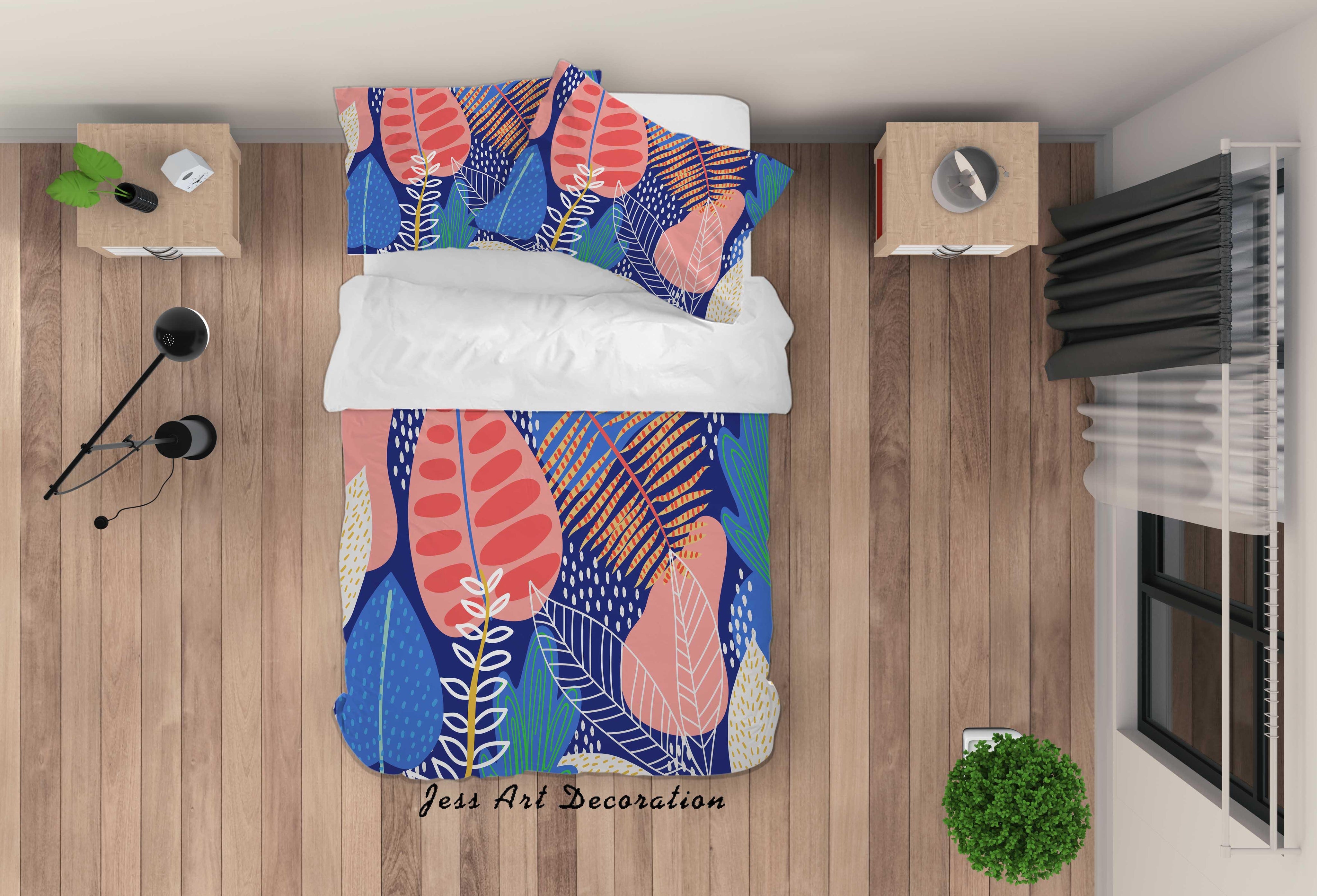 3D Abstract Leaf Blue Quilt Cover Set Bedding Set Duvet Cover Pillowcases A037 LQH- Jess Art Decoration