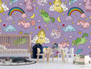 3D Cartoon Rainbow Colorful Unicorn Purple Wall Mural Wallpaper LXL 240- Jess Art Decoration