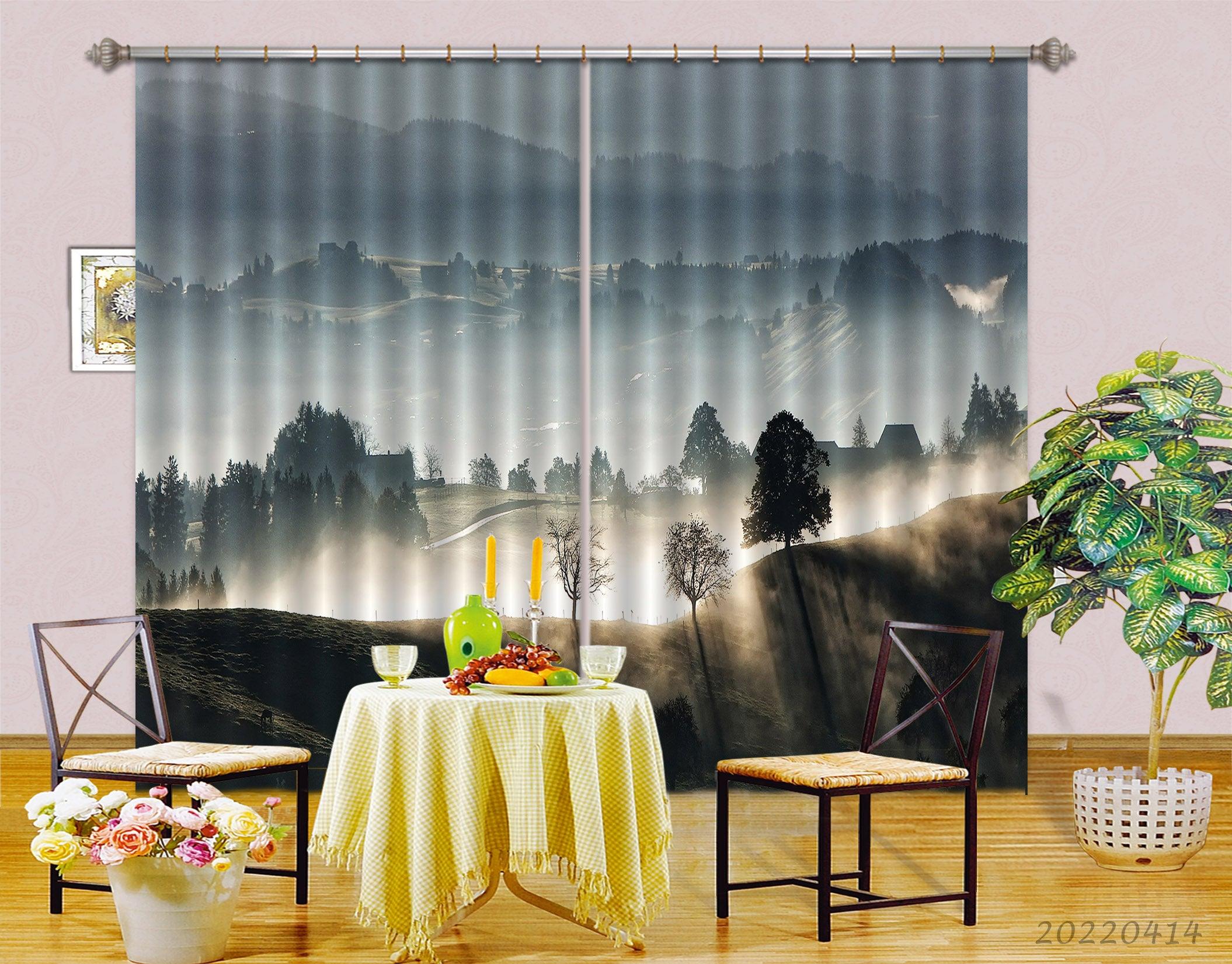 3D Landscape Nature Forest Mountain Fog Sunbeam Curtains and Drapes GD 4132- Jess Art Decoration