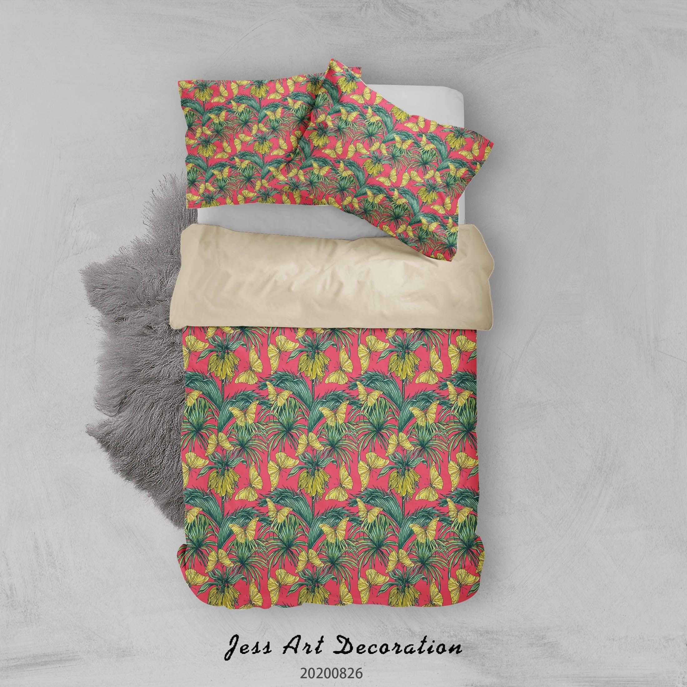 3D Colourful Leaves Butterfly Pattern Quilt Cover Set Bedding Set Duvet Cover Pillowcases WJ 1368- Jess Art Decoration