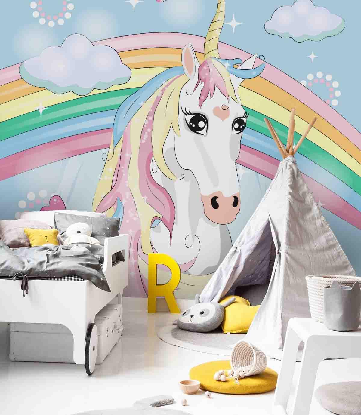 3D Unicorn Rainbow Clouds Wall Mural Wallpaper 104- Jess Art Decoration