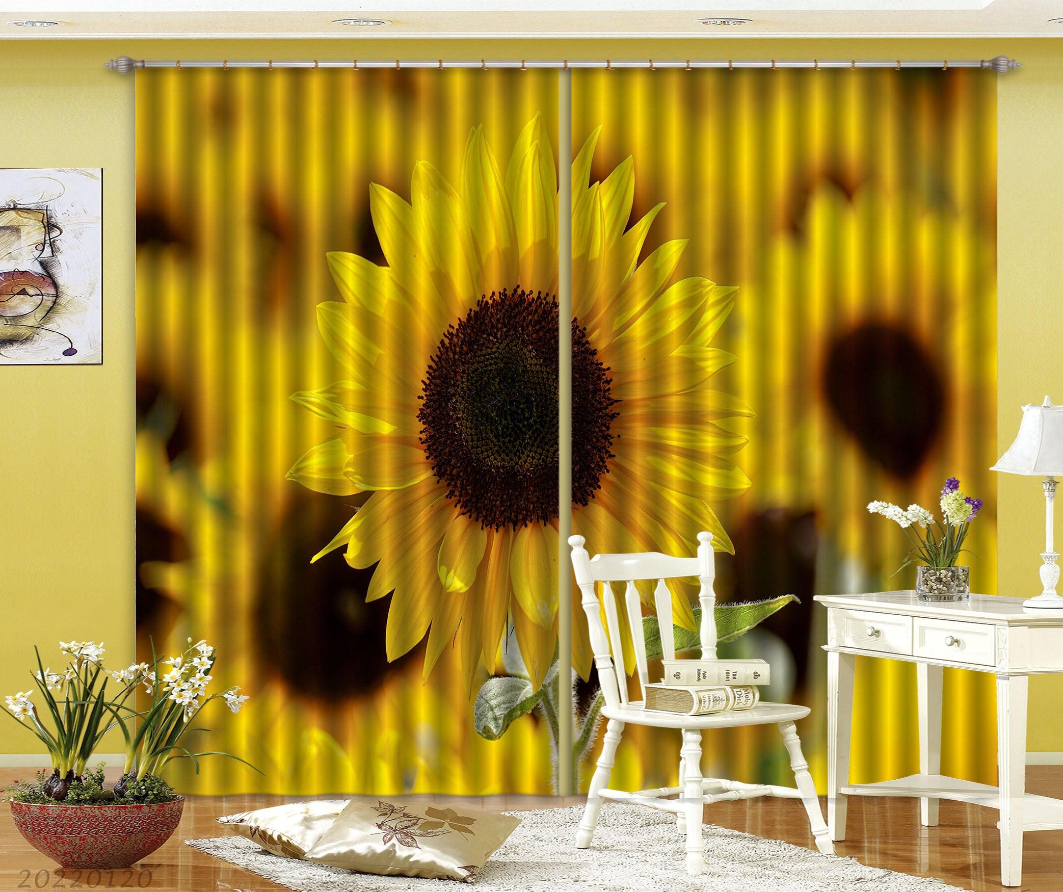 3D Pastoral Yellow Sunflower Pattern Curtains and Drapes GD 1566- Jess Art Decoration