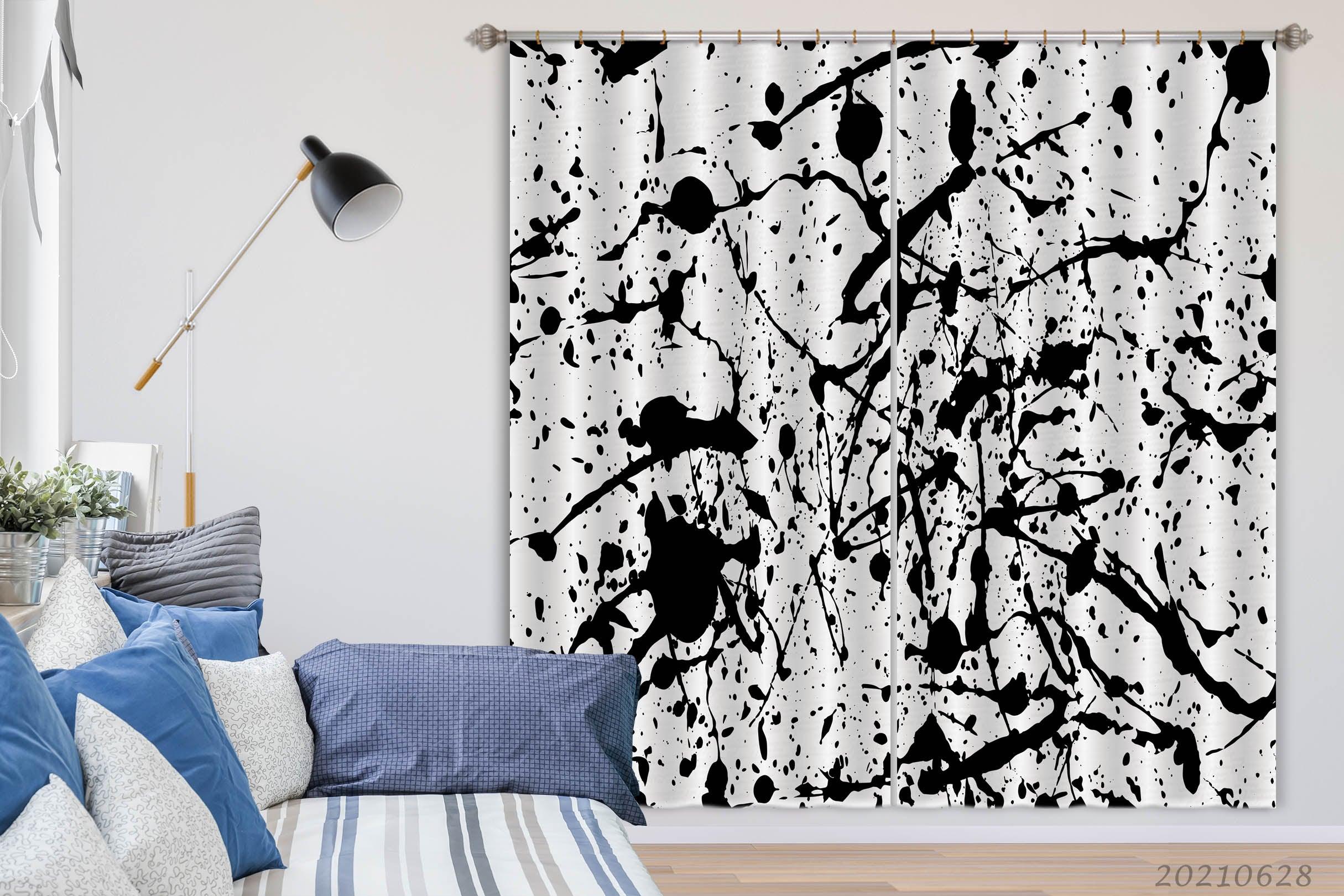 3D Abstract Black Graffiti Curtains and Drapes LQH 29- Jess Art Decoration