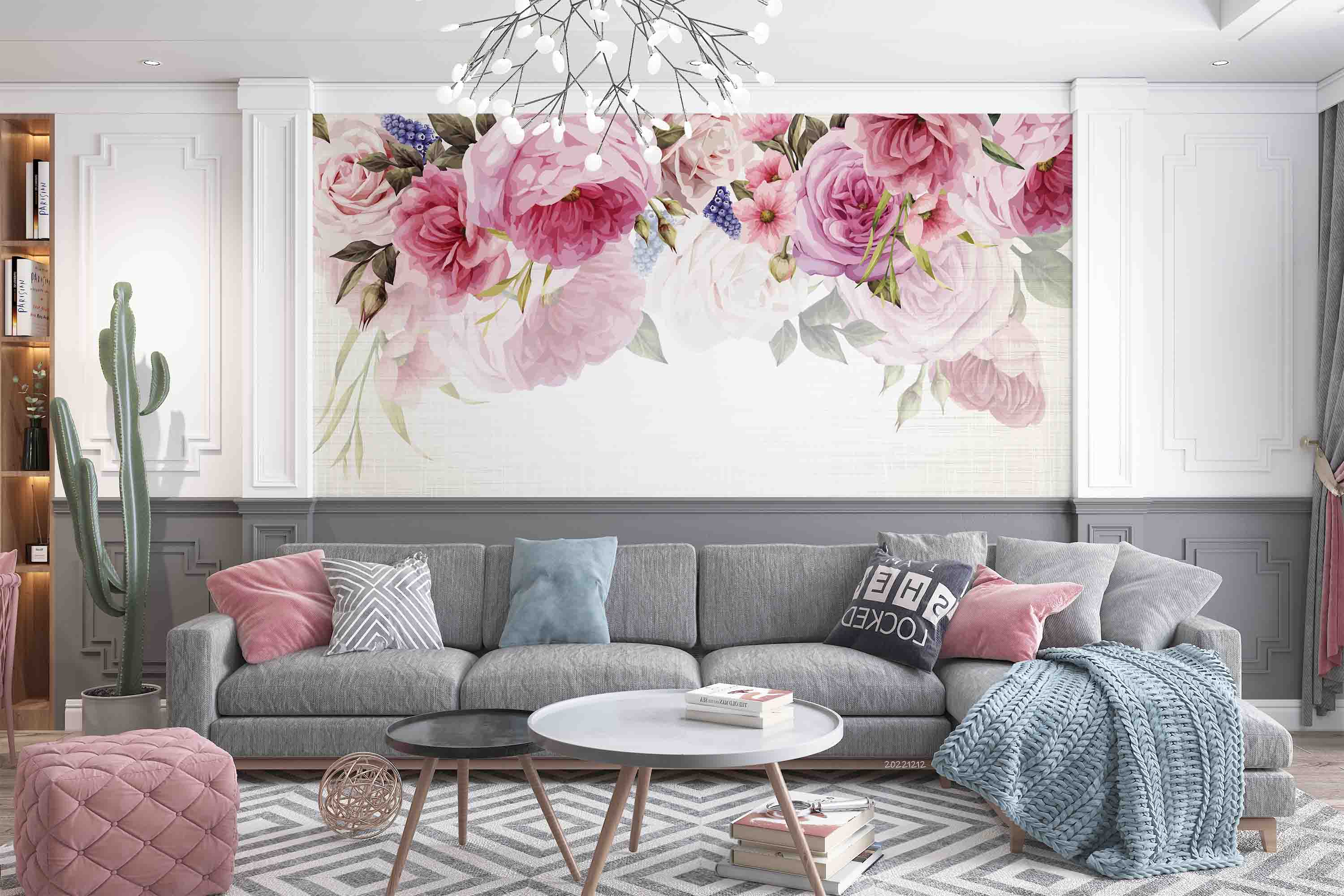 3D Beautiful Pink Floral Watercolor Wall Mural Wallpaper GD 1765- Jess Art Decoration