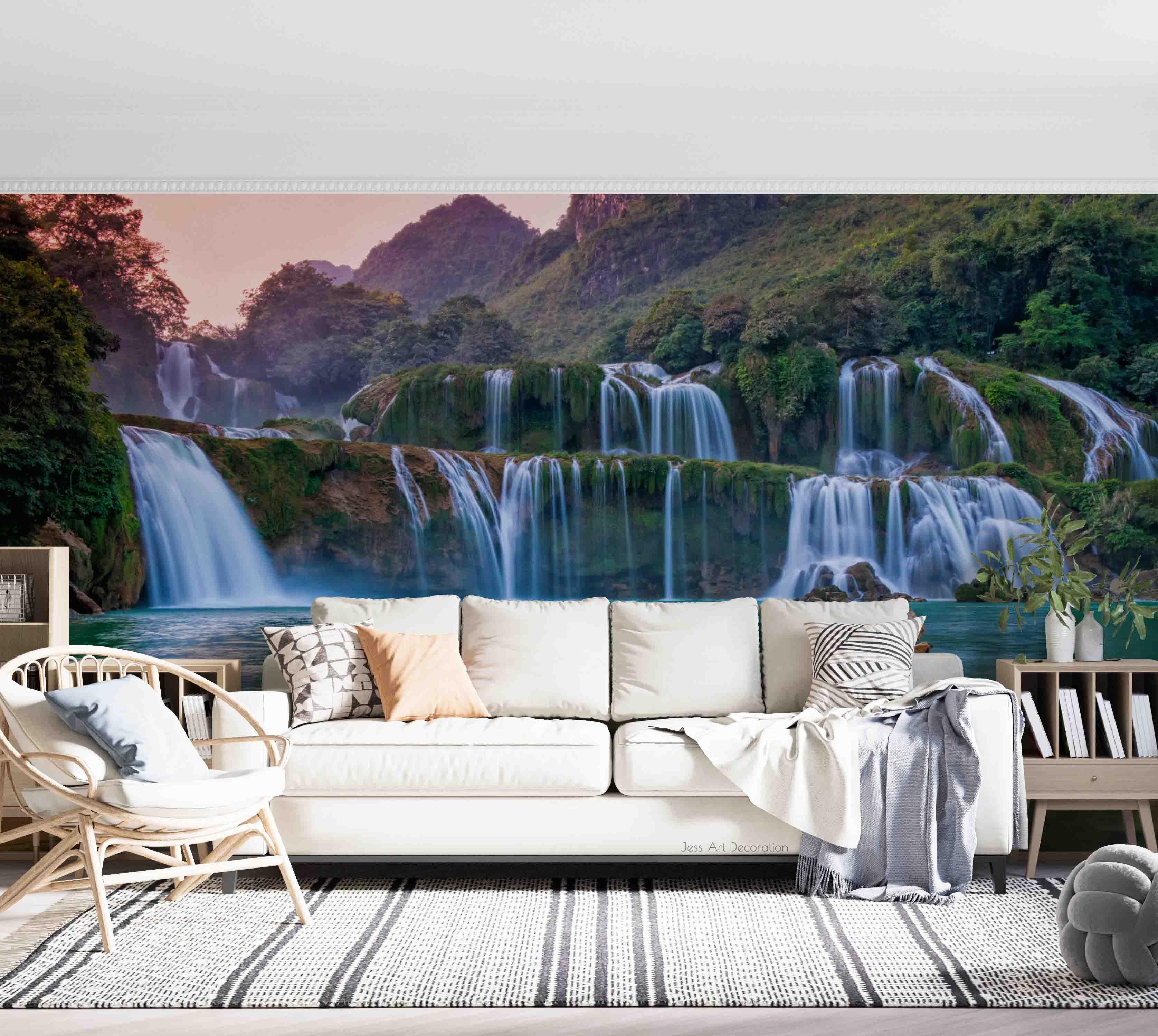 3D Mountain Waterfall Lake Green Tree Scenery Wall Mural Wallpaper GD 3487- Jess Art Decoration