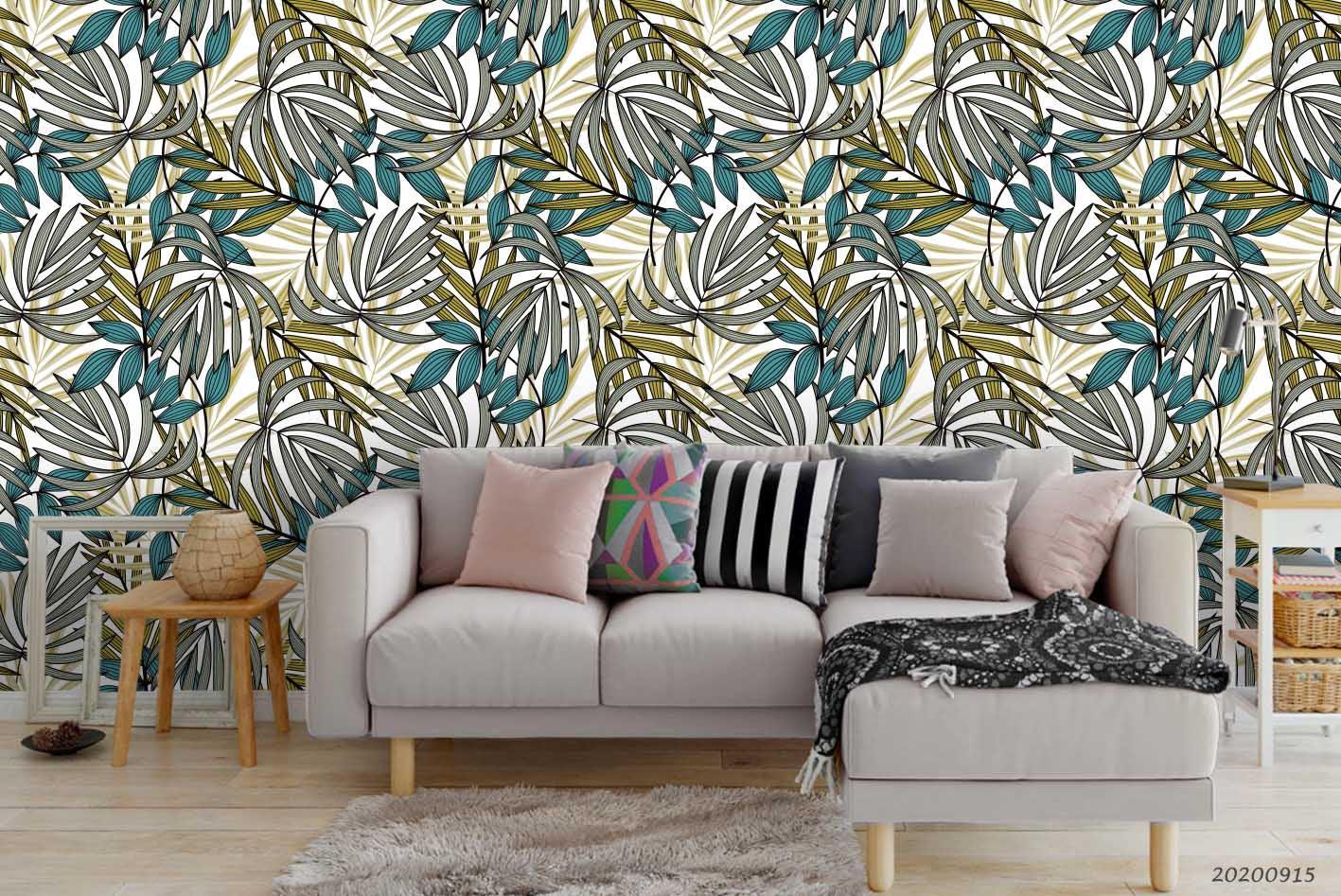 3D Hand Drawn Green Leaves Plant Pattern Wall Mural Wallpaper LXL 398- Jess Art Decoration