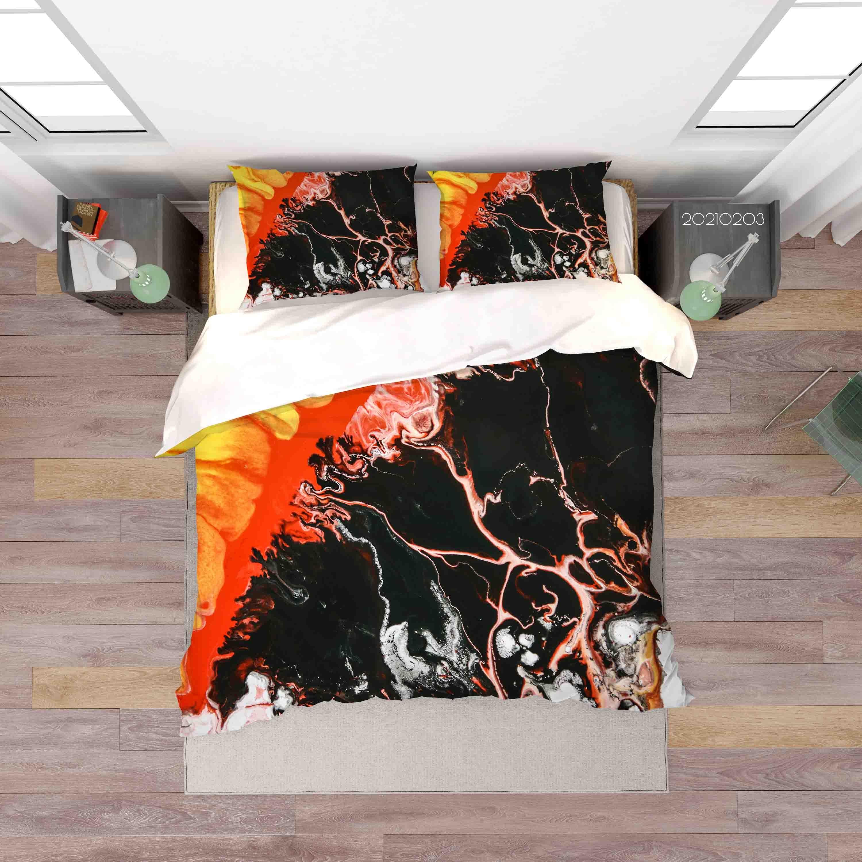 3D Abstract Black Orange Marble Texture Quilt Cover Set Bedding Set Duvet Cover Pillowcases 4- Jess Art Decoration