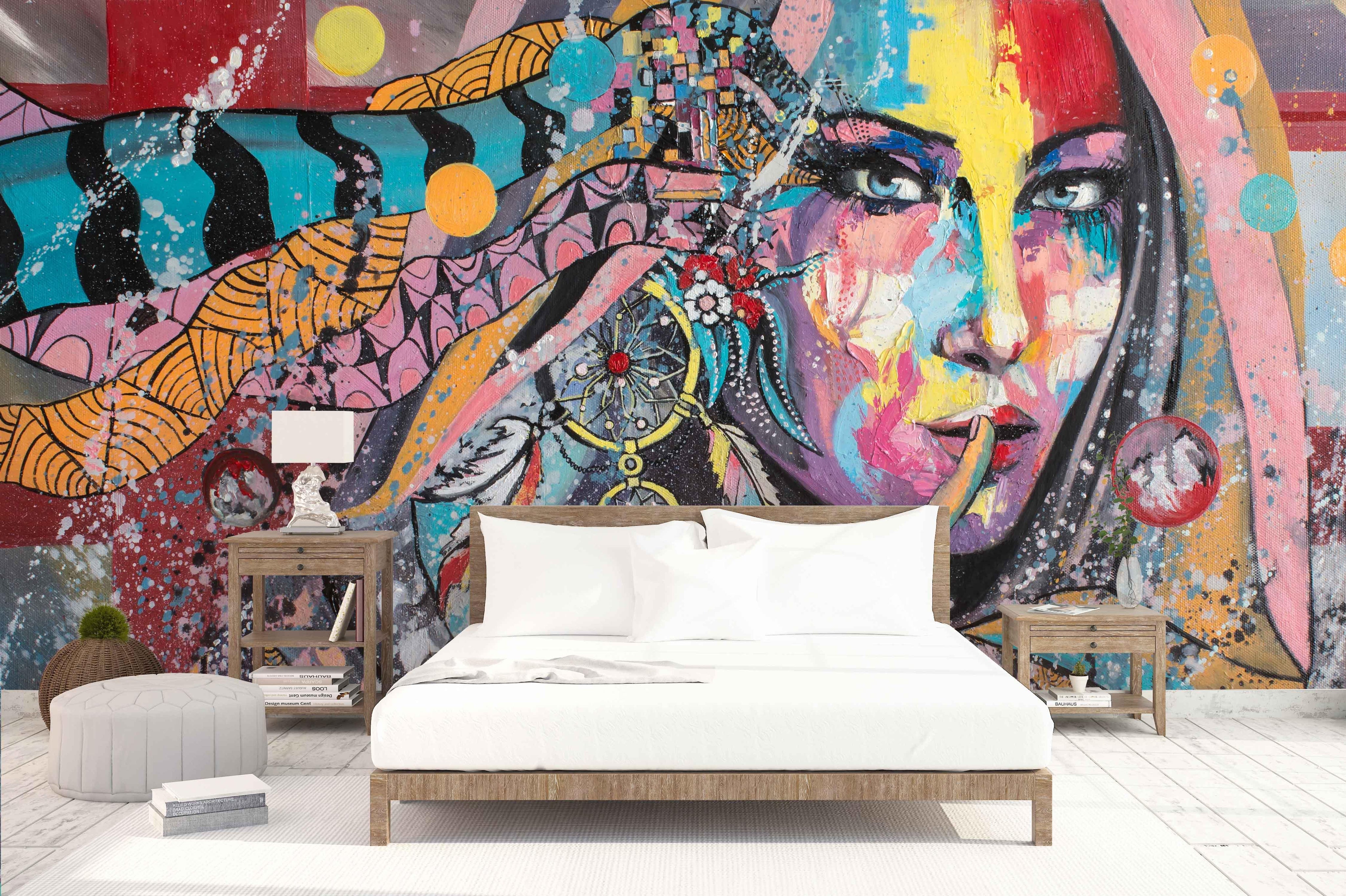 3D girl face colorful graffiti wall mural wallpaper 42- Jess Art Decoration