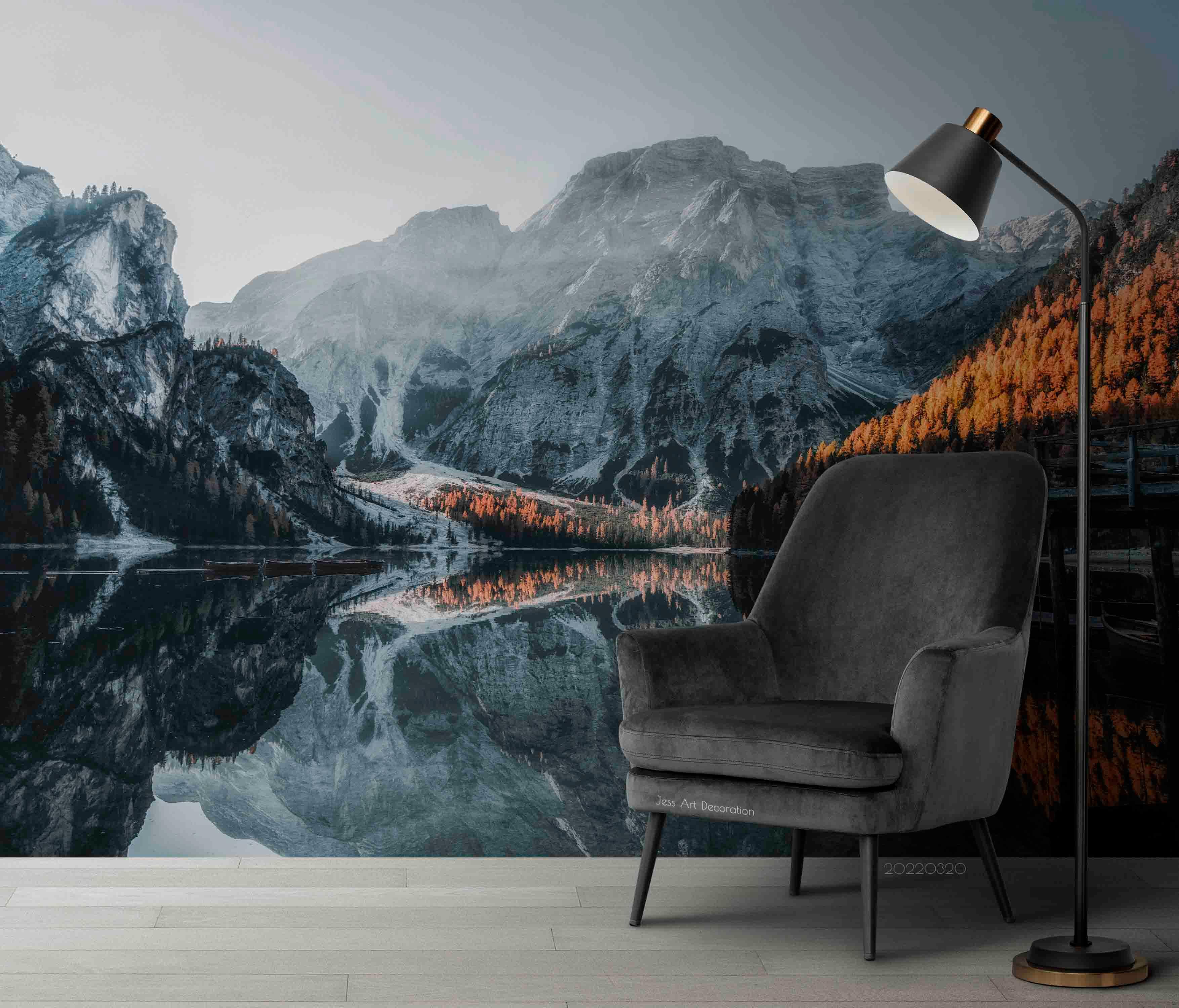3D Golden Woods River Mountain Landscape Wall Mural Wallpaper GD 3743- Jess Art Decoration