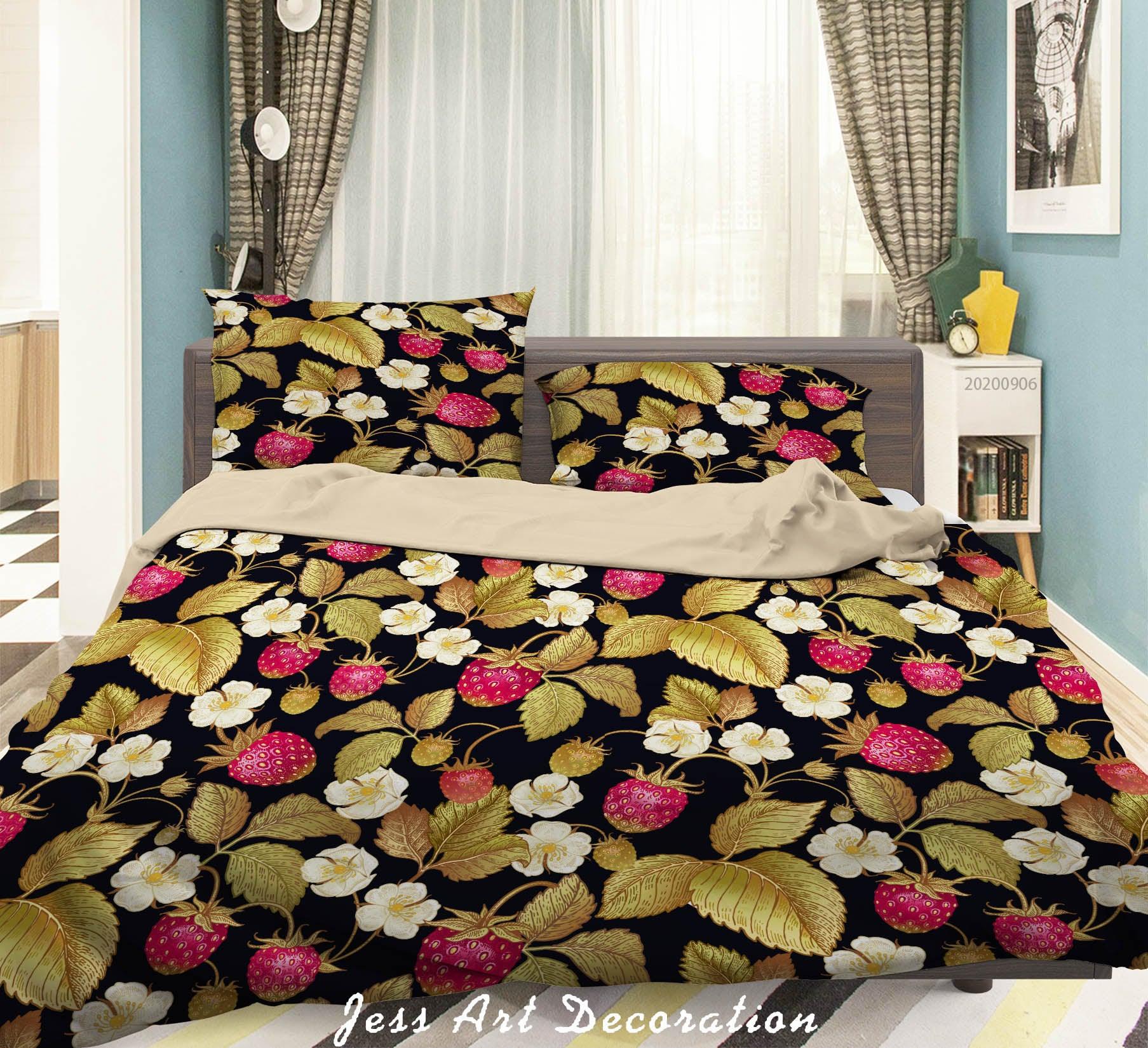 3D Vintage Leaves Strawberry Pattern Quilt Cover Set Bedding Set Duvet Cover Pillowcases WJ 3632- Jess Art Decoration