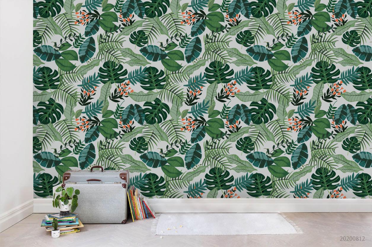 3D Hand Sketching Floral Green Leaves Plant Wall Mural Wallpaper LXL 1064- Jess Art Decoration