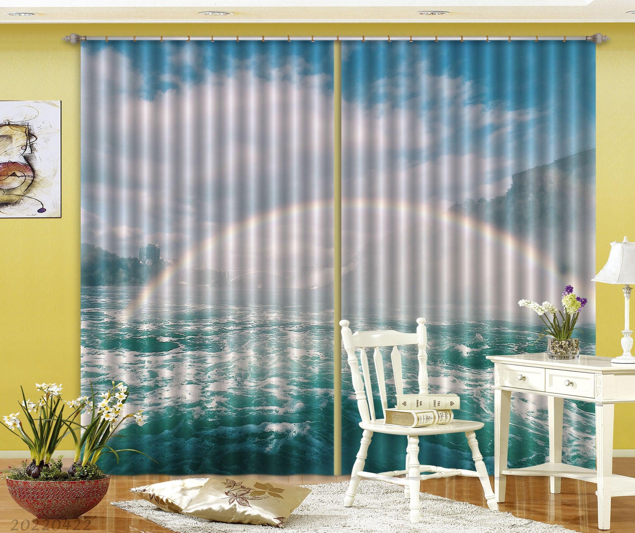 3D Landscape River Sunshine Rainbow Mountain Curtains and Drapes GD 4286- Jess Art Decoration