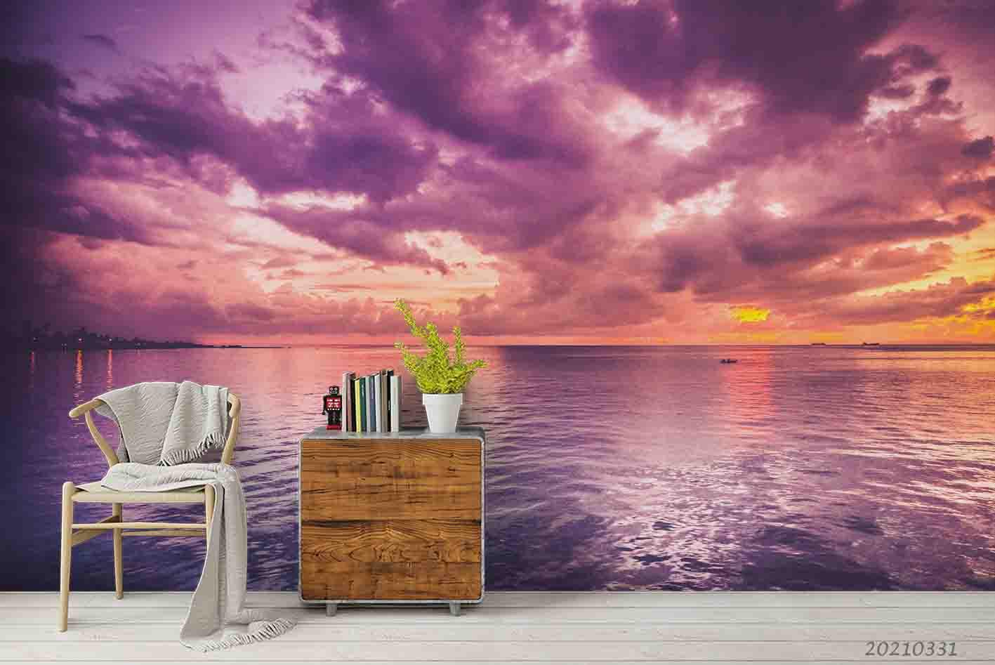 3D Sunset Sky Cloud Sea Wall Mural Wallpaper LQH 466- Jess Art Decoration