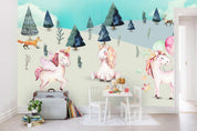 3D cartoon forest unicorn wall mural wallpaper 07- Jess Art Decoration