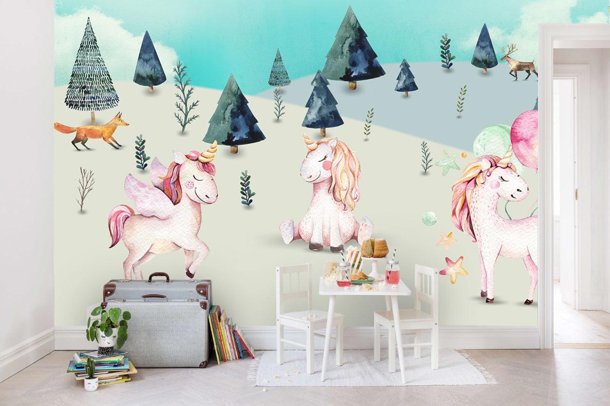 3D cartoon forest unicorn wall mural wallpaper 07- Jess Art Decoration