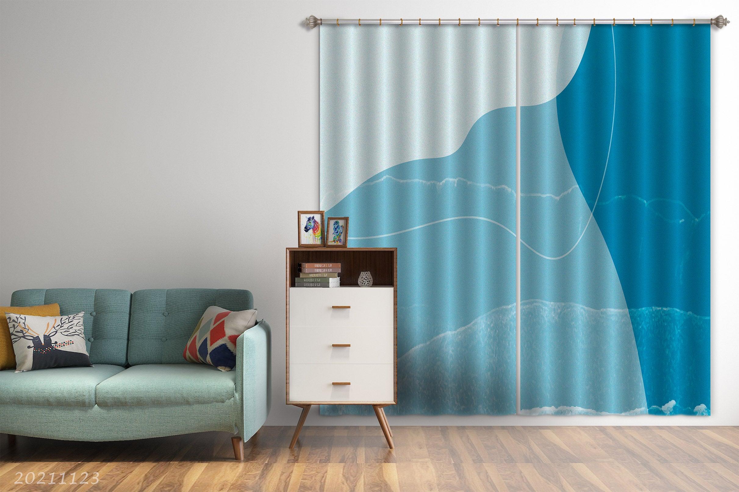 3D Abstract Blue Geometric Curtains and Drapes LQH 31- Jess Art Decoration