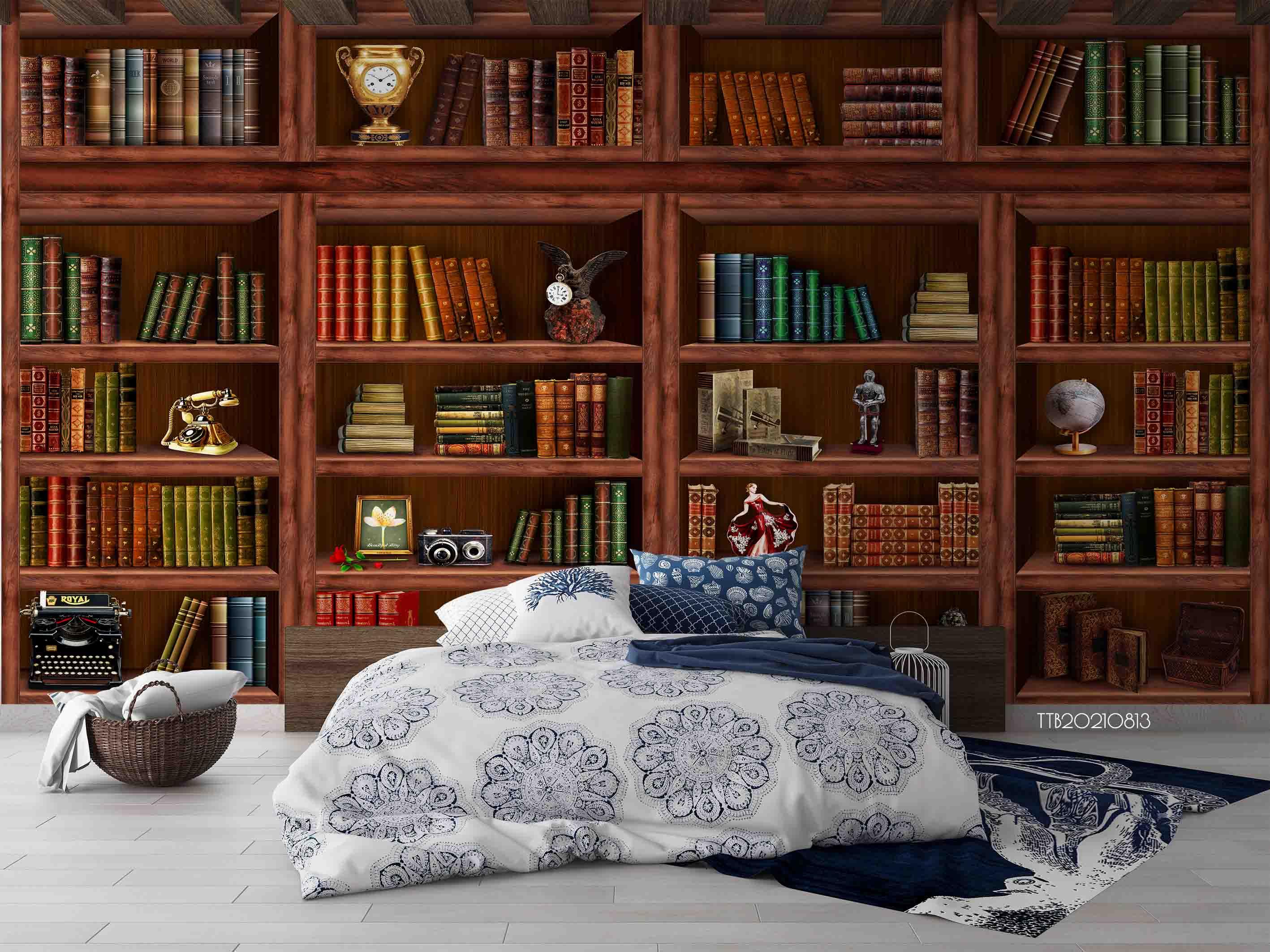 3D Wooden Bookshelves Book Wall Mural Wallpaper 5116- Jess Art Decoration