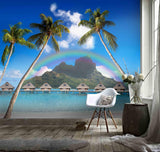 3D Tropical Plants Wooden House Seaside Bridge Wall Mural Wallpaper 47- Jess Art Decoration