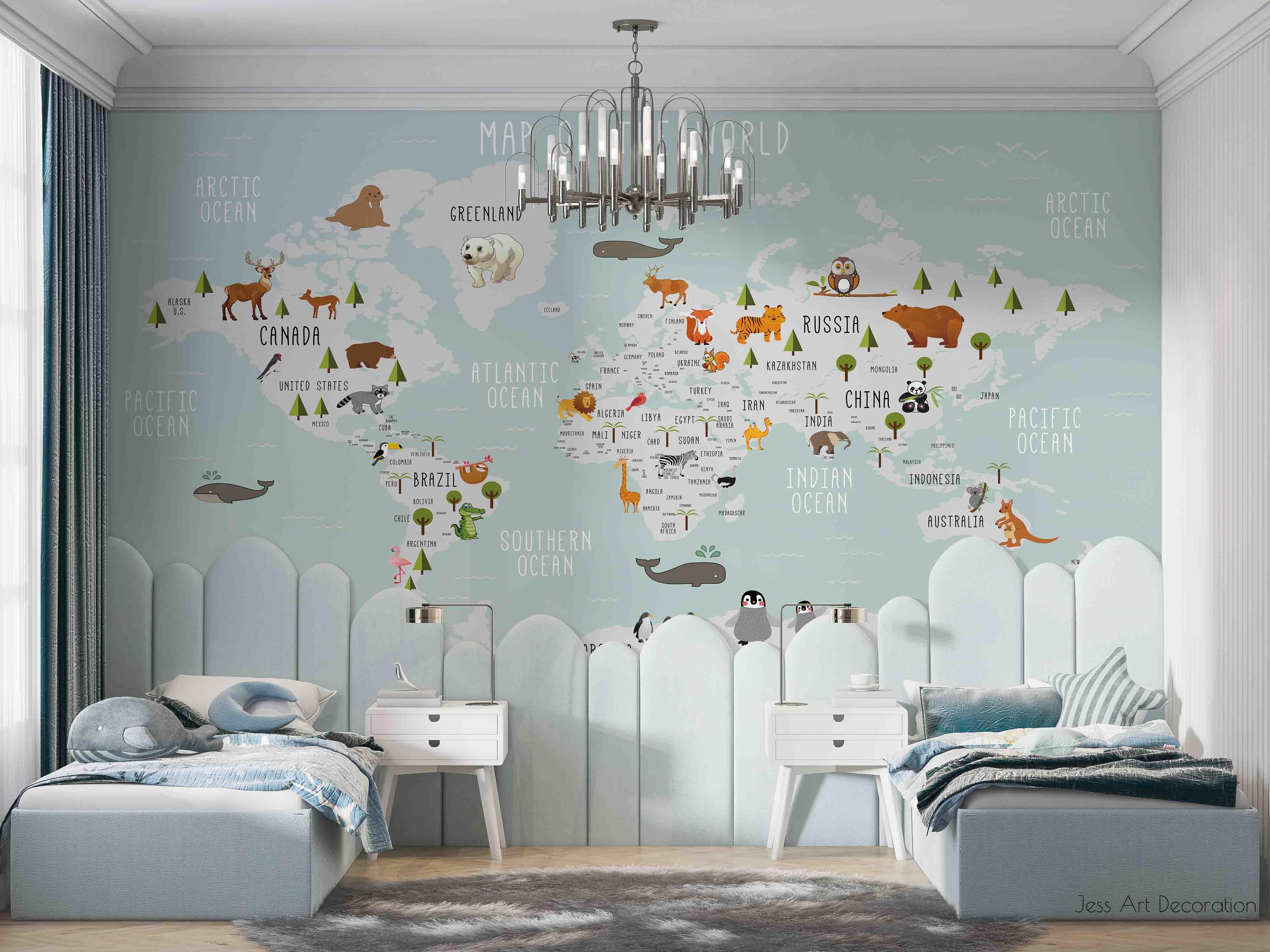 3D Cartoon World Map Wall Mural Wallpaper sww 90- Jess Art Decoration