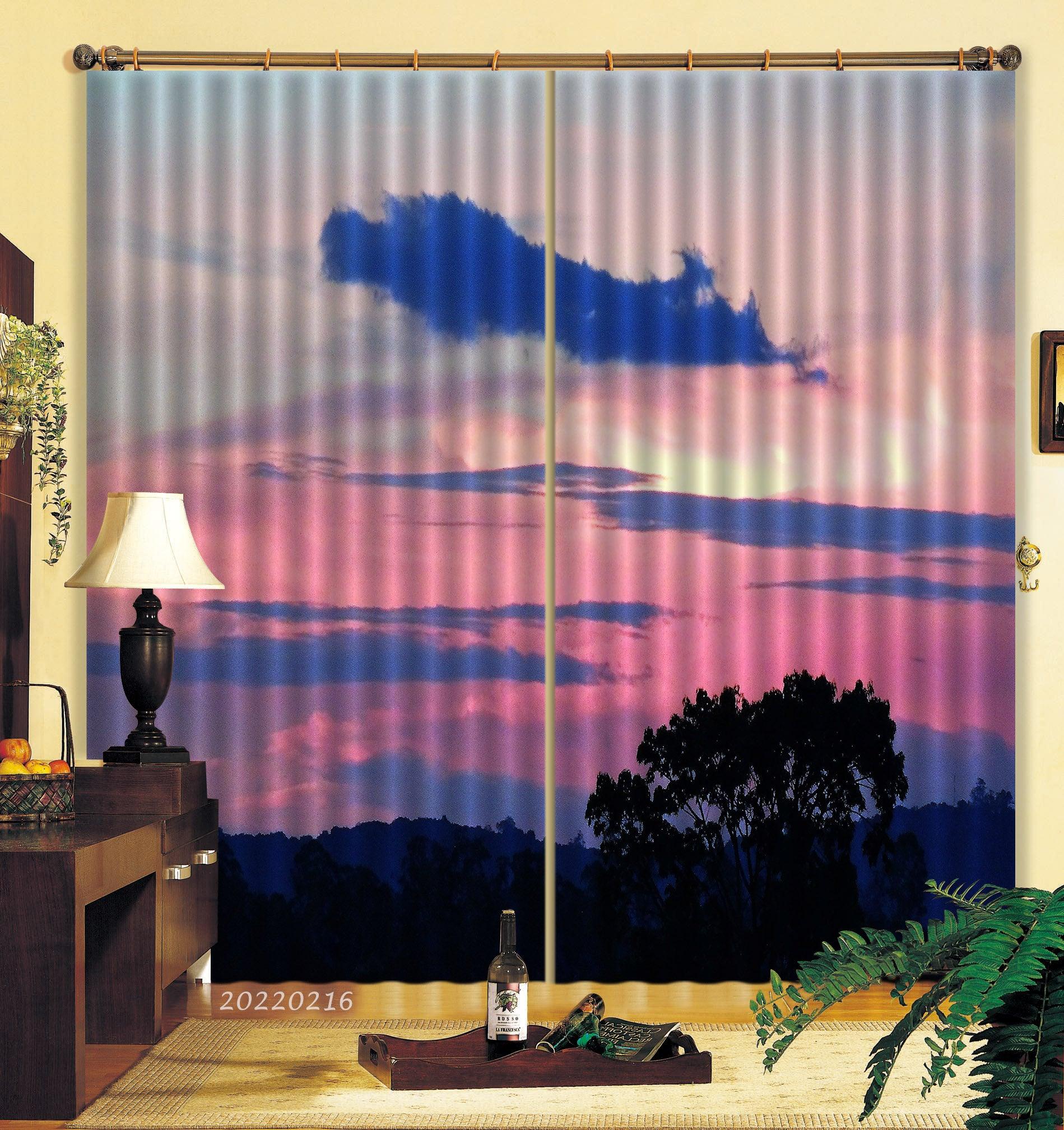 3D Woods Pink Sky Cloud Curtains and Drapes GD 2054- Jess Art Decoration