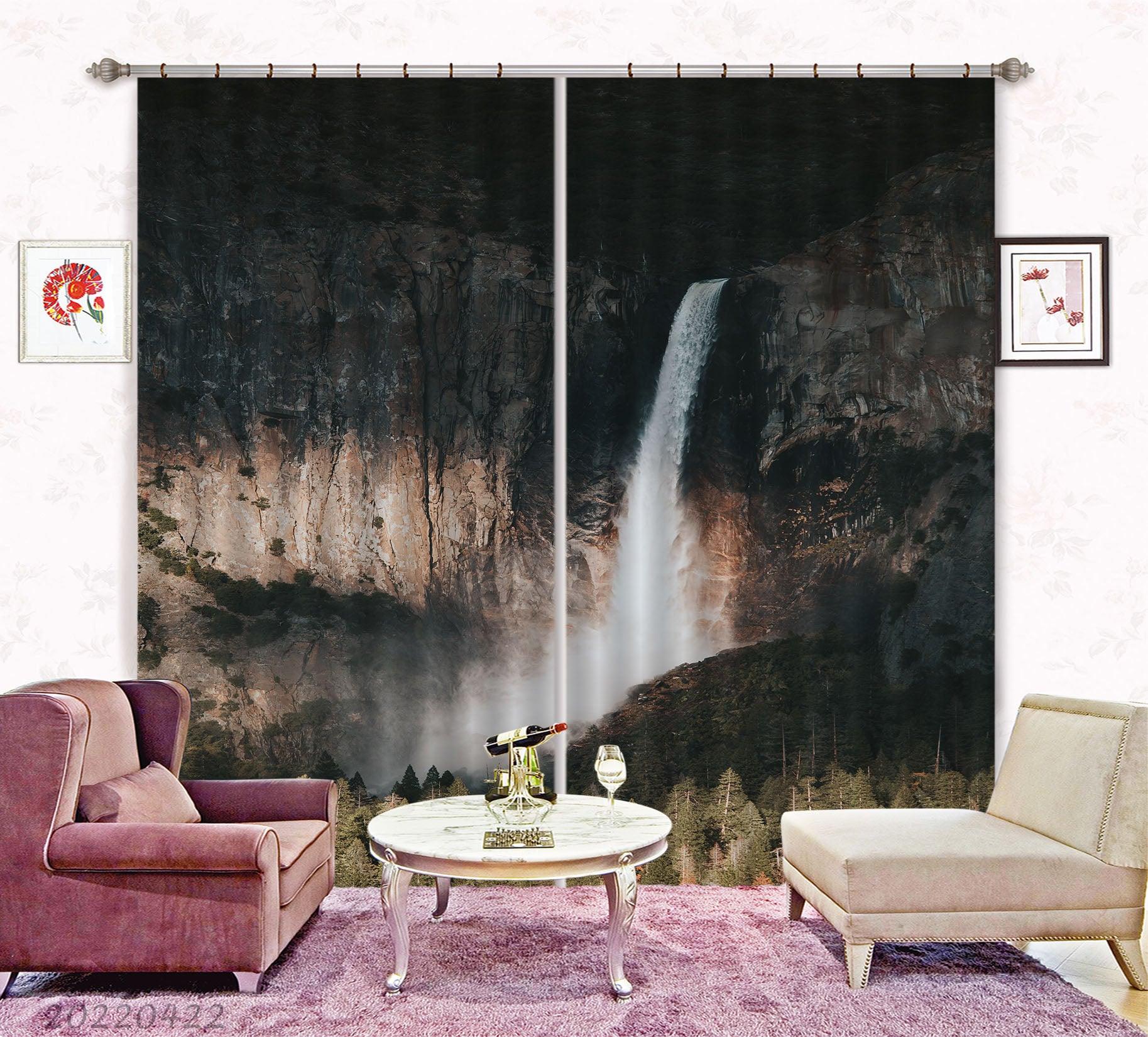 3D Landscape Mountain Rocky Waterfall Forest Curtains and Drapes GD 4253- Jess Art Decoration