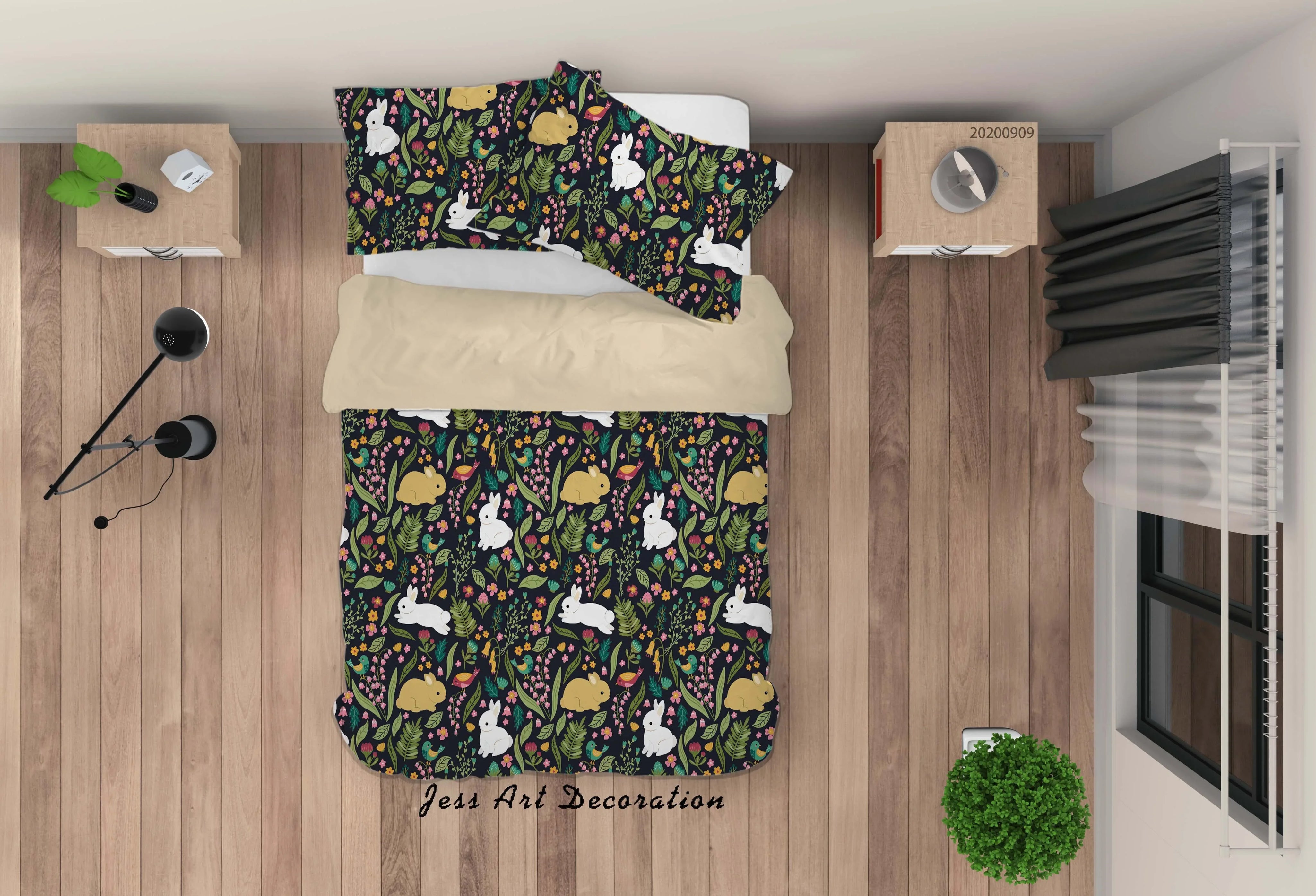 3D Cartoon Animal Rabbit Leaves Pattern Quilt Cover Set Bedding Set Duvet Cover Pillowcases WJ 6027- Jess Art Decoration