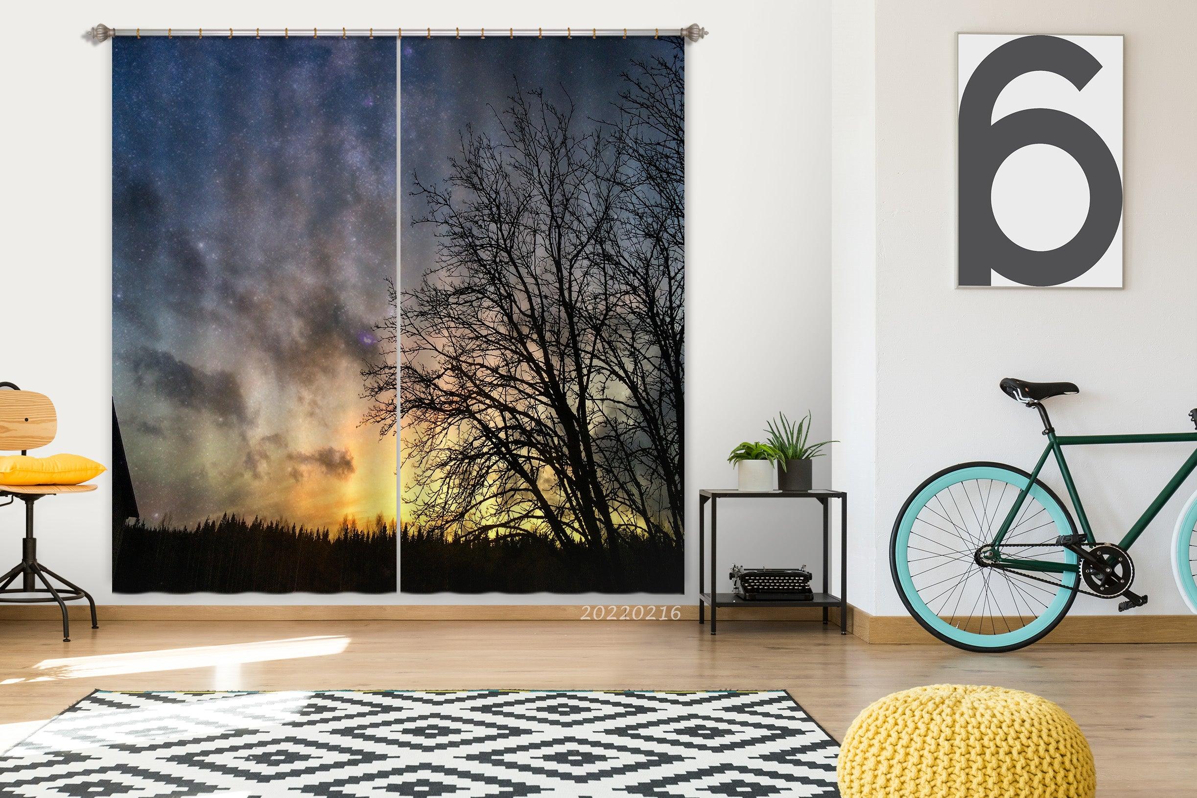 3D Woods Golden Sky Sunrise Scenery Curtains and Drapes GD 2030- Jess Art Decoration