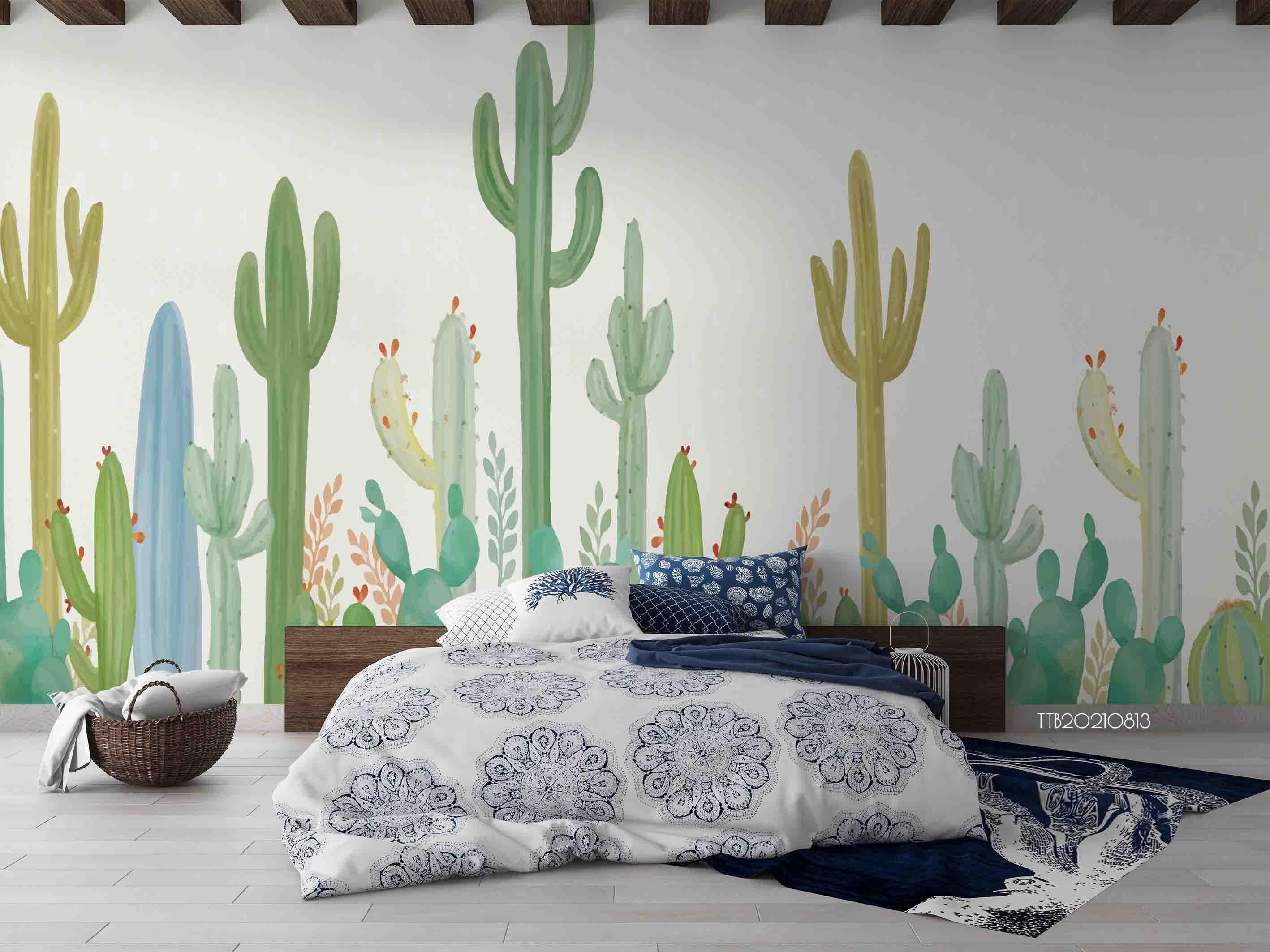 3D Northern Europe Hand-painted Cactus Fresh Wall Mural Wallpaper 5131- Jess Art Decoration