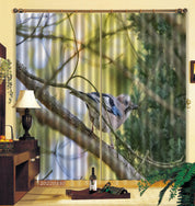 3D Cute Blue Jay Standing Branch Curtains and Drapes GD 3696- Jess Art Decoration