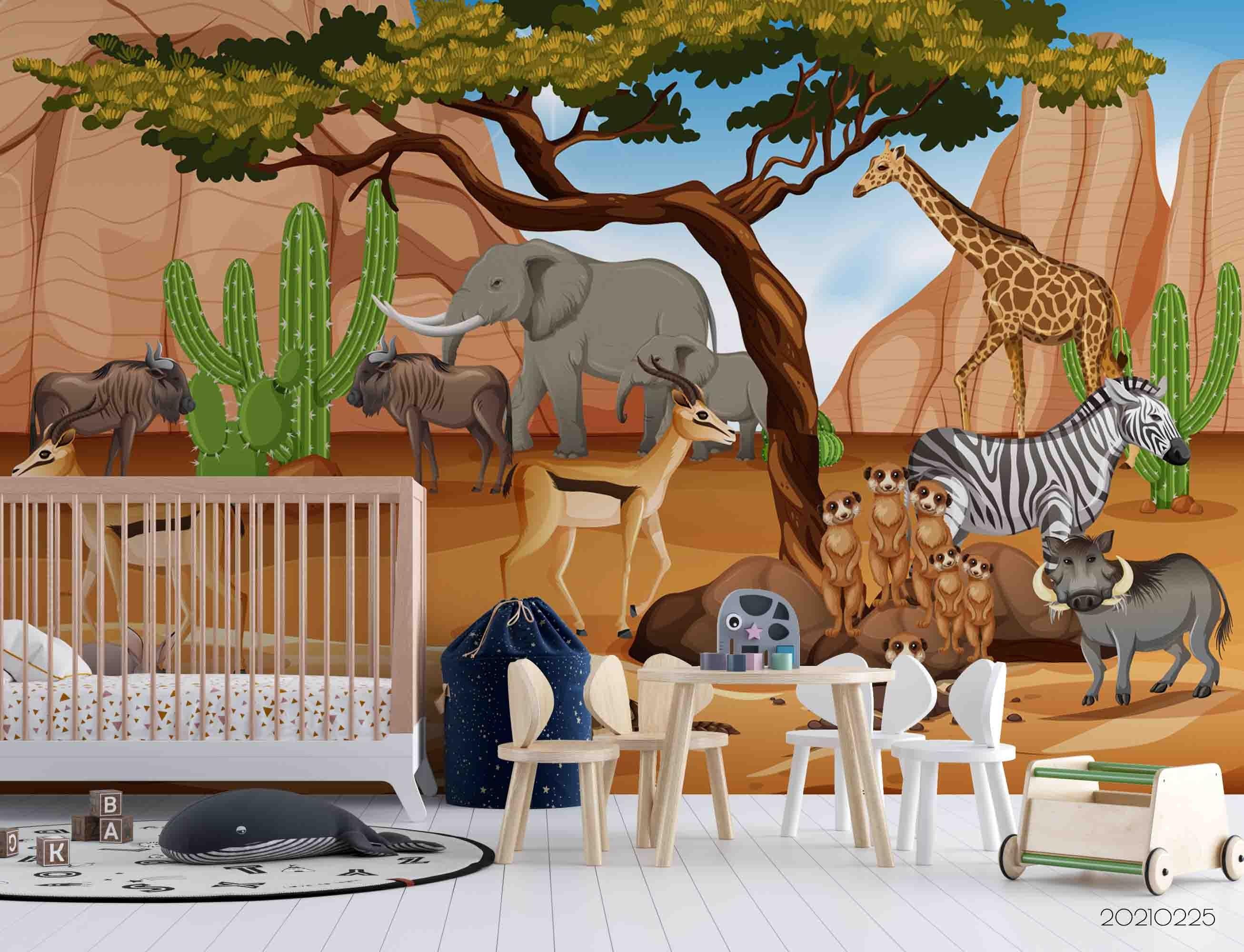 3D Cartoon Forest Animal Lion Zebra Giraffe Wall Mural Wallpaper LQH 201- Jess Art Decoration