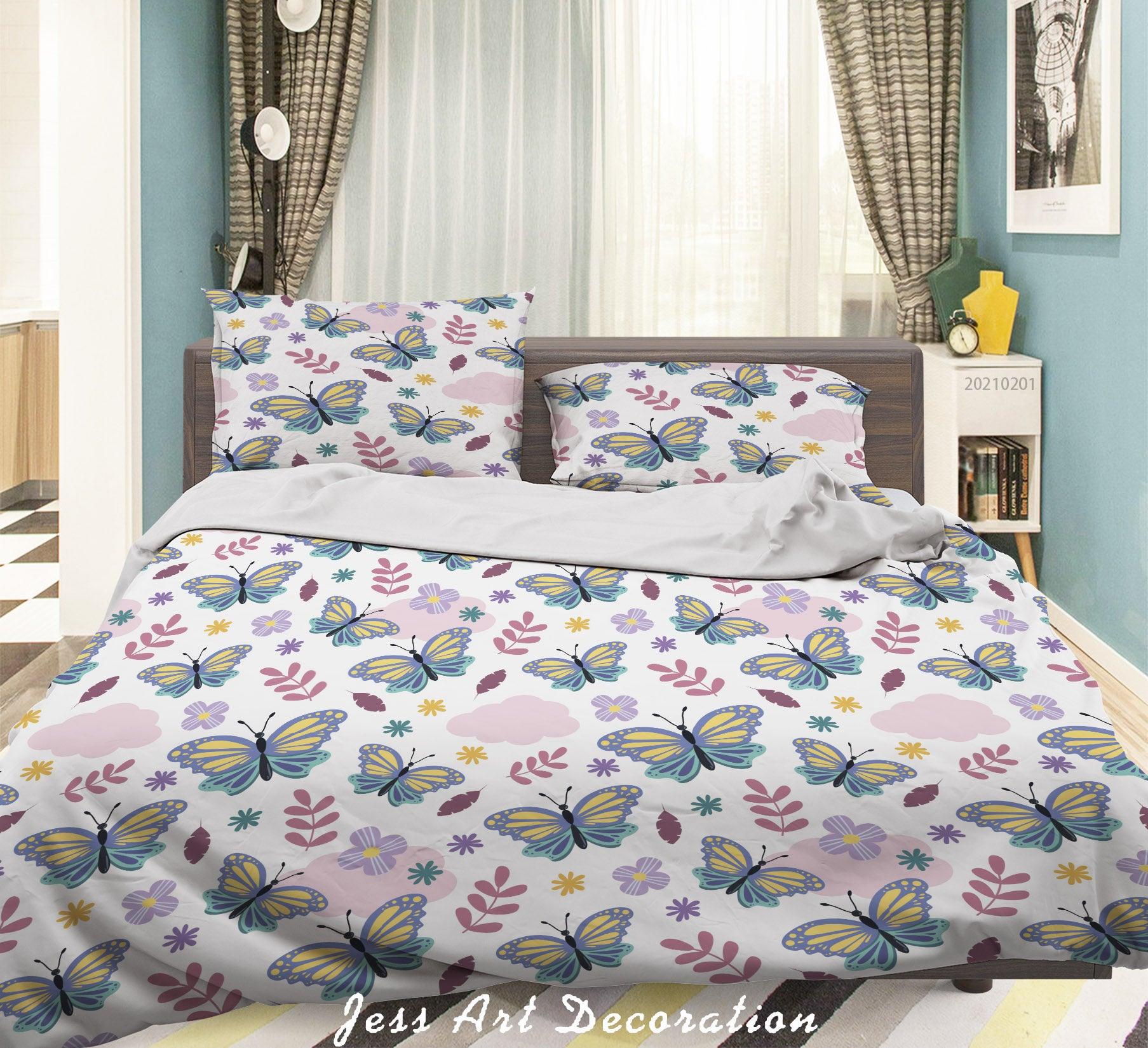 3D Watercolor Butterfly Leaf Quilt Cover Set Bedding Set Duvet Cover Pillowcases 80- Jess Art Decoration