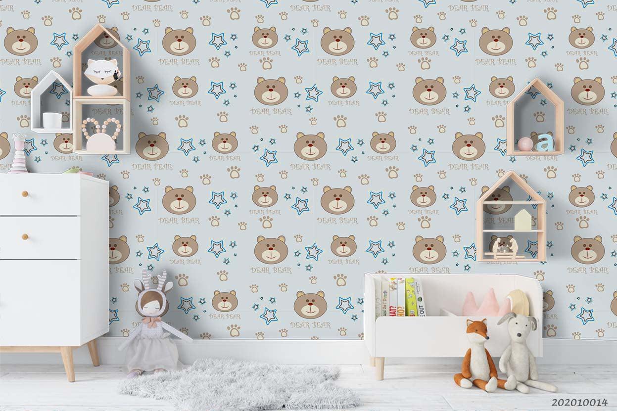 3D Cartoon Cute Animal Bear Star Pattern Wall Mural Wallpaper WJ 5012- Jess Art Decoration