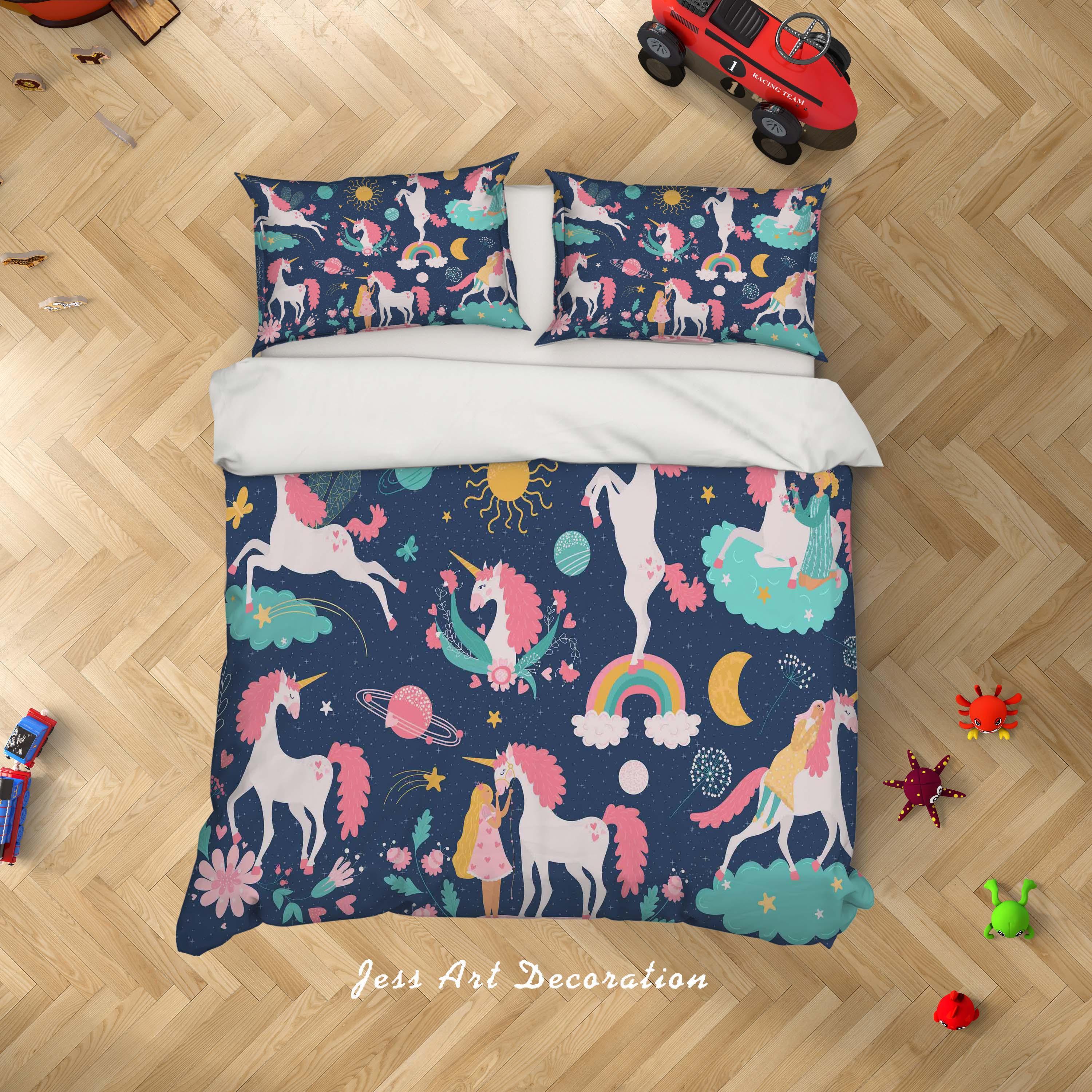 3D Cartoon Unicorn Rainbow Quilt Cover Set Bedding Set Duvet Cover Pillowcases A062 LQH- Jess Art Decoration
