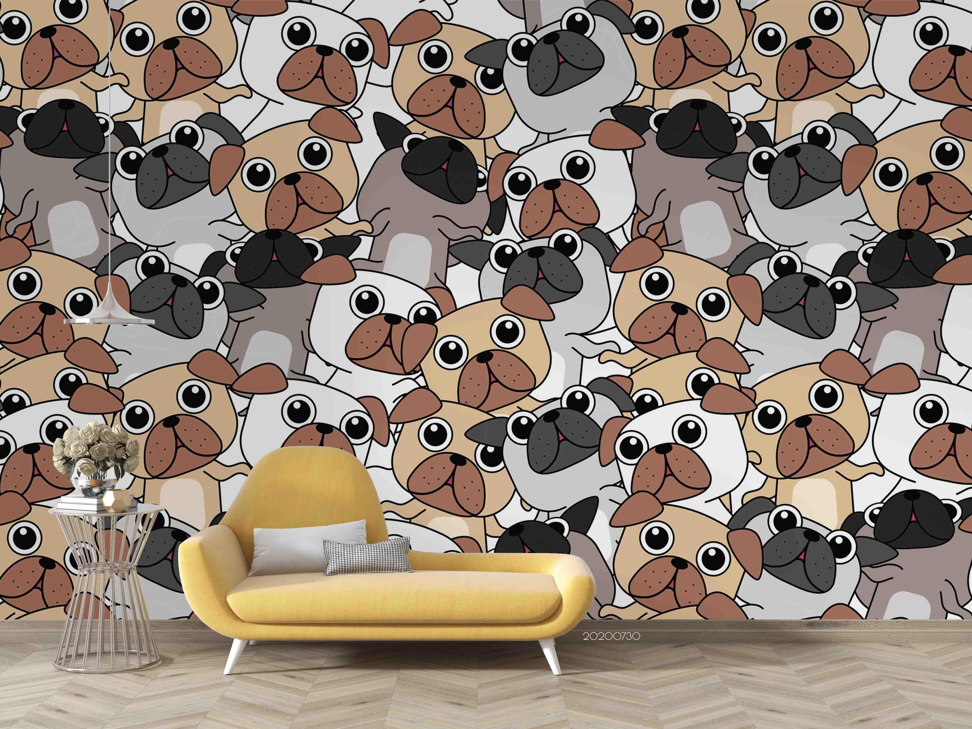 3D Cartoon Cute Pug Wall Mural Wallpaper LXL 372- Jess Art Decoration