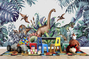 3D Dinosaur Jungle hand drawn dinosaur jungle scene wall mural wallpaper for kids room - view 4