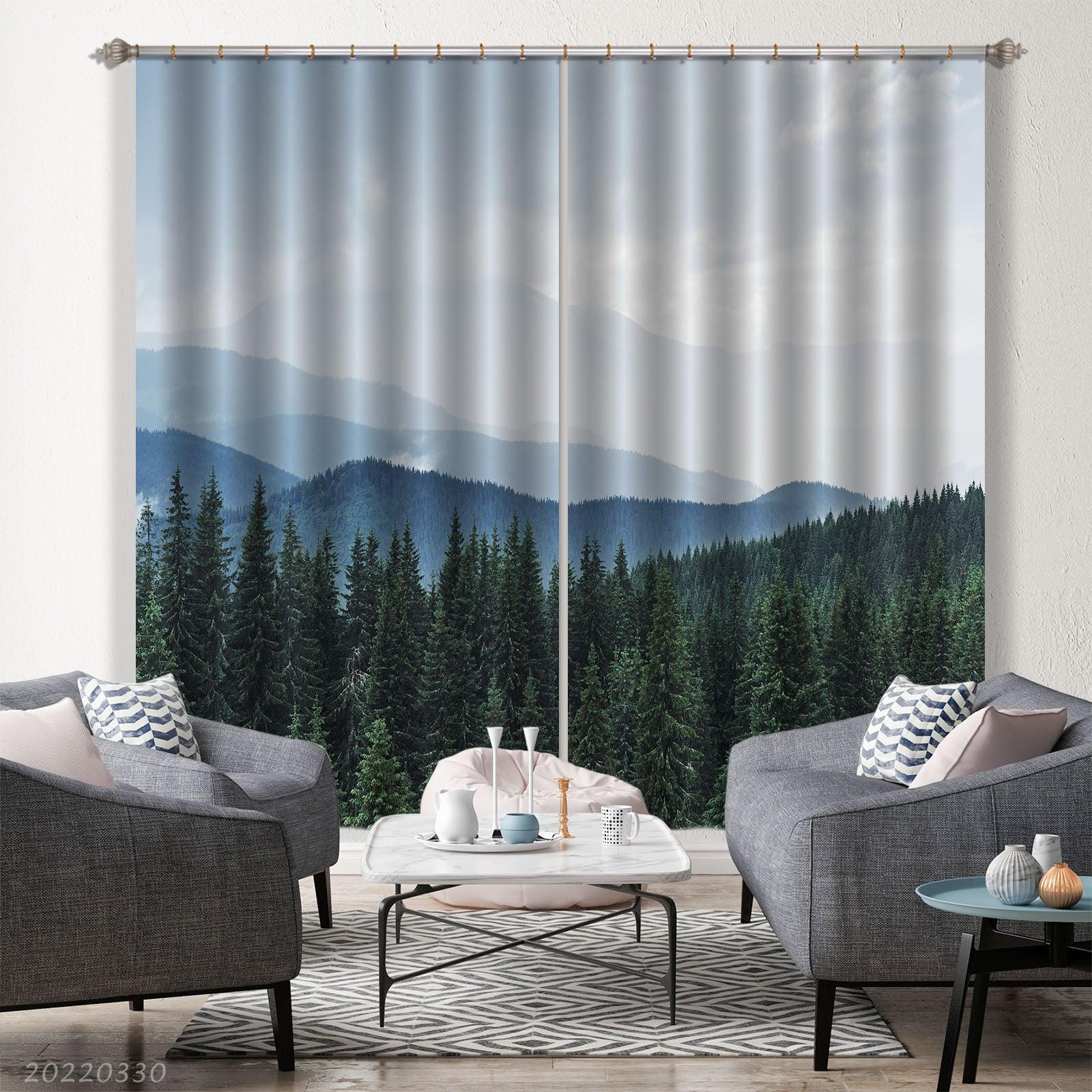 3D Landscape Mountain Forest Misty Curtains and Drapes GD 3614- Jess Art Decoration