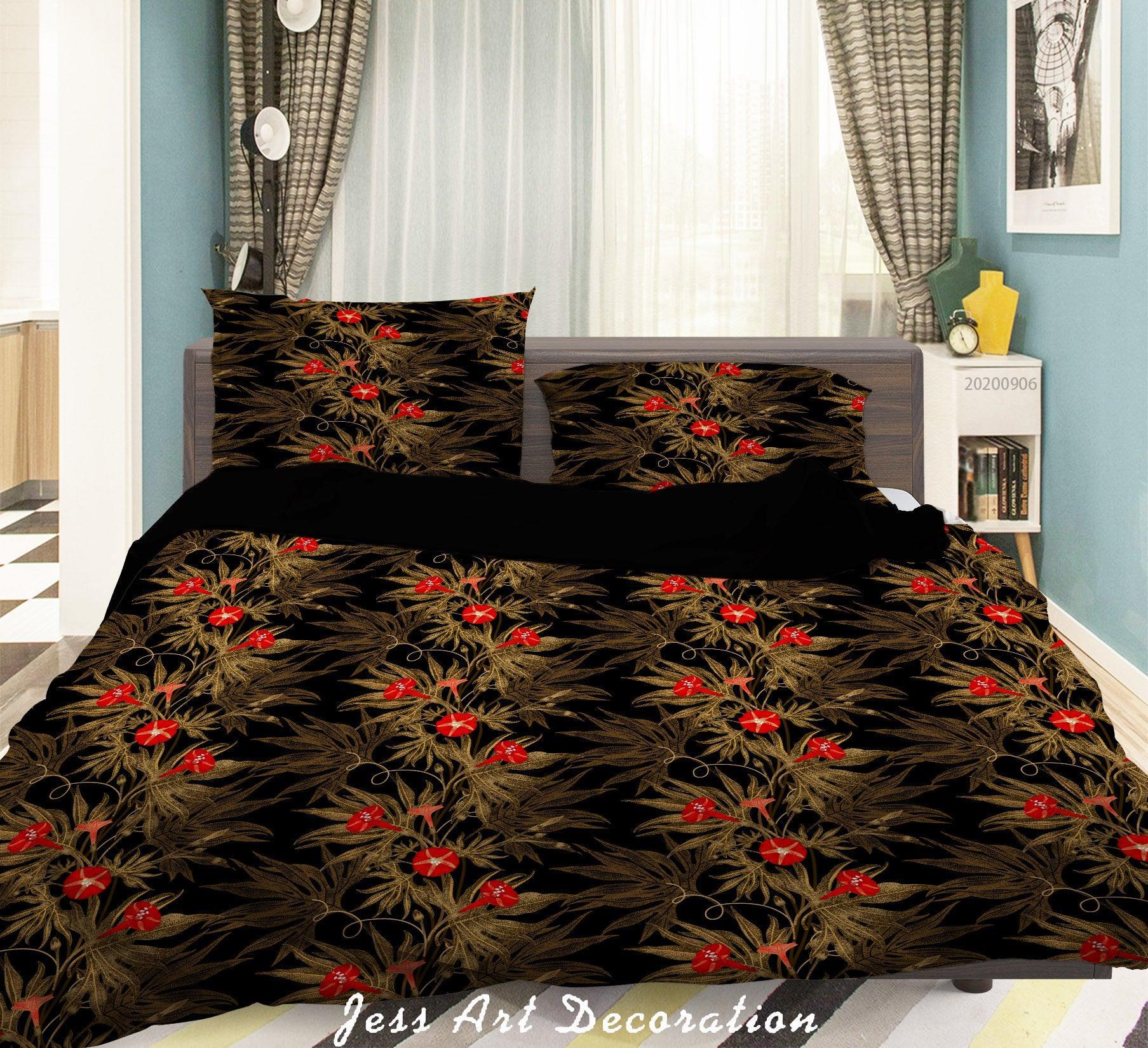 3D Vintage Leaves Red Floral Pattern Quilt Cover Set Bedding Set Duvet Cover Pillowcases WJ 3626- Jess Art Decoration