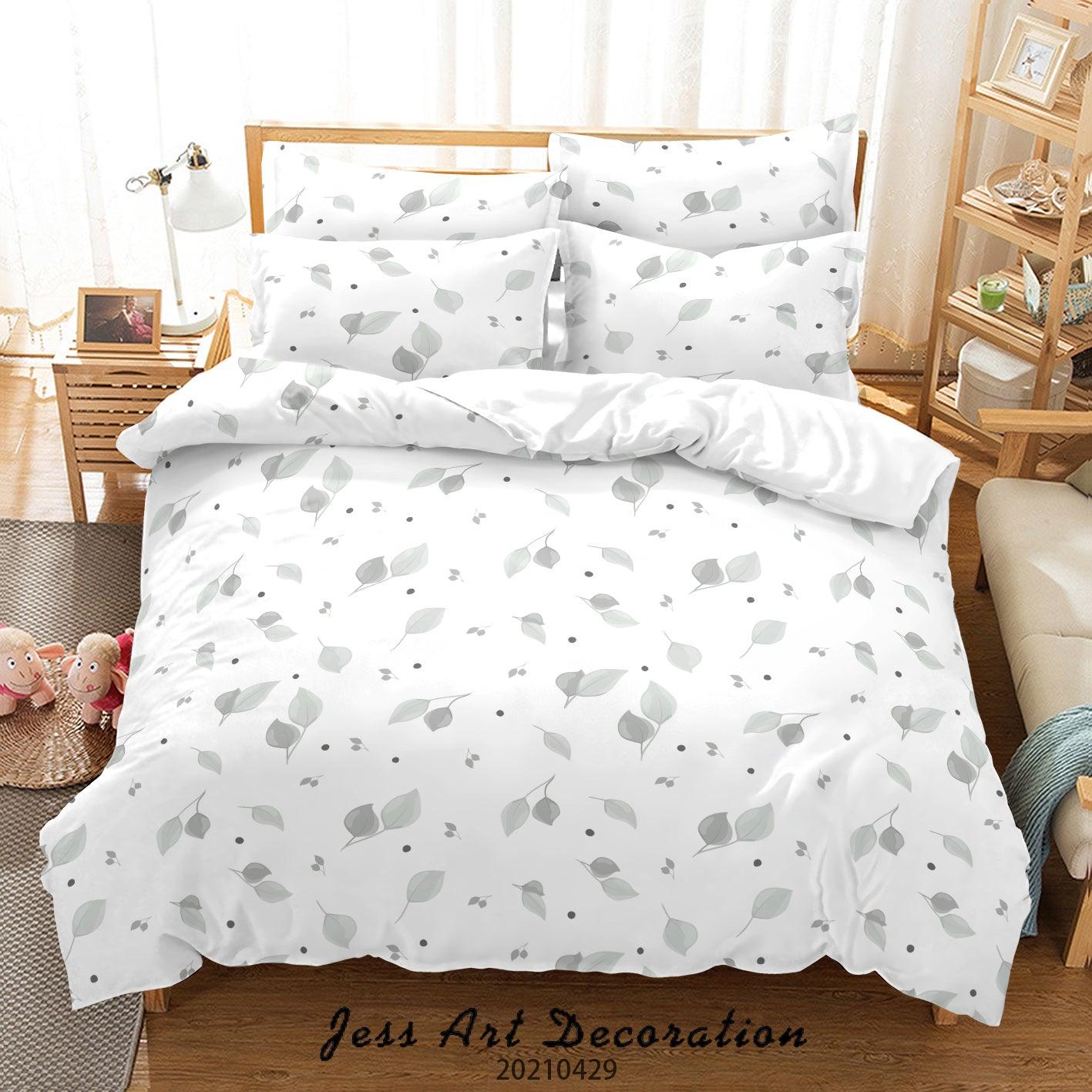 3D Watercolor Gray Leaves Quilt Cover Set Bedding Set Duvet Cover Pillowcases 169- Jess Art Decoration