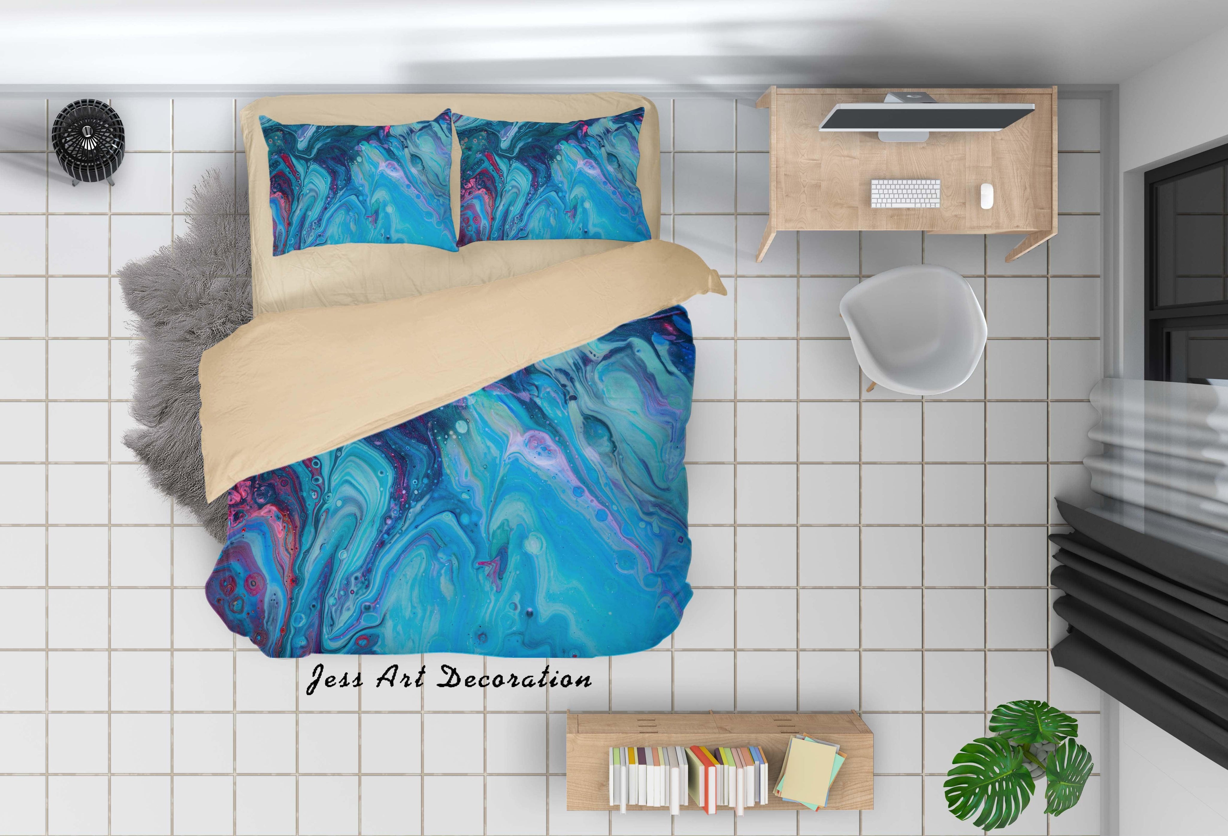 3D Abstract Blue Painting Quilt Cover Set Bedding Set Duvet Cover Pillowcases A385 LQH- Jess Art Decoration